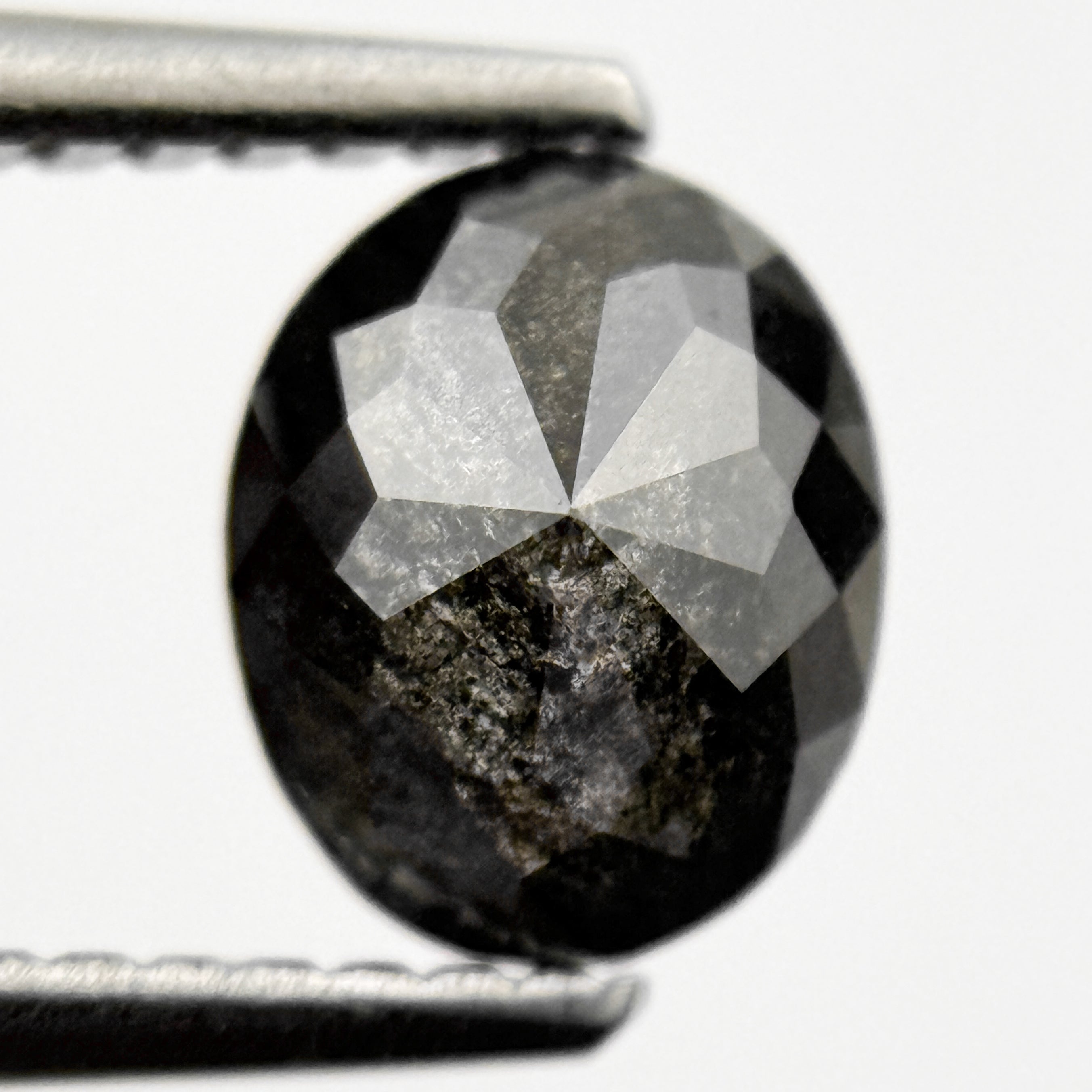 1.15 Ct Oval Rose Cut Black Natural Salt and Pepper Diamond