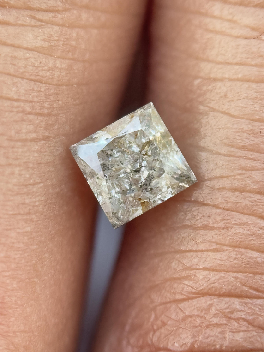 0.38 Ct Princess Rose Cut Grey Natural Salt and Pepper Diamond