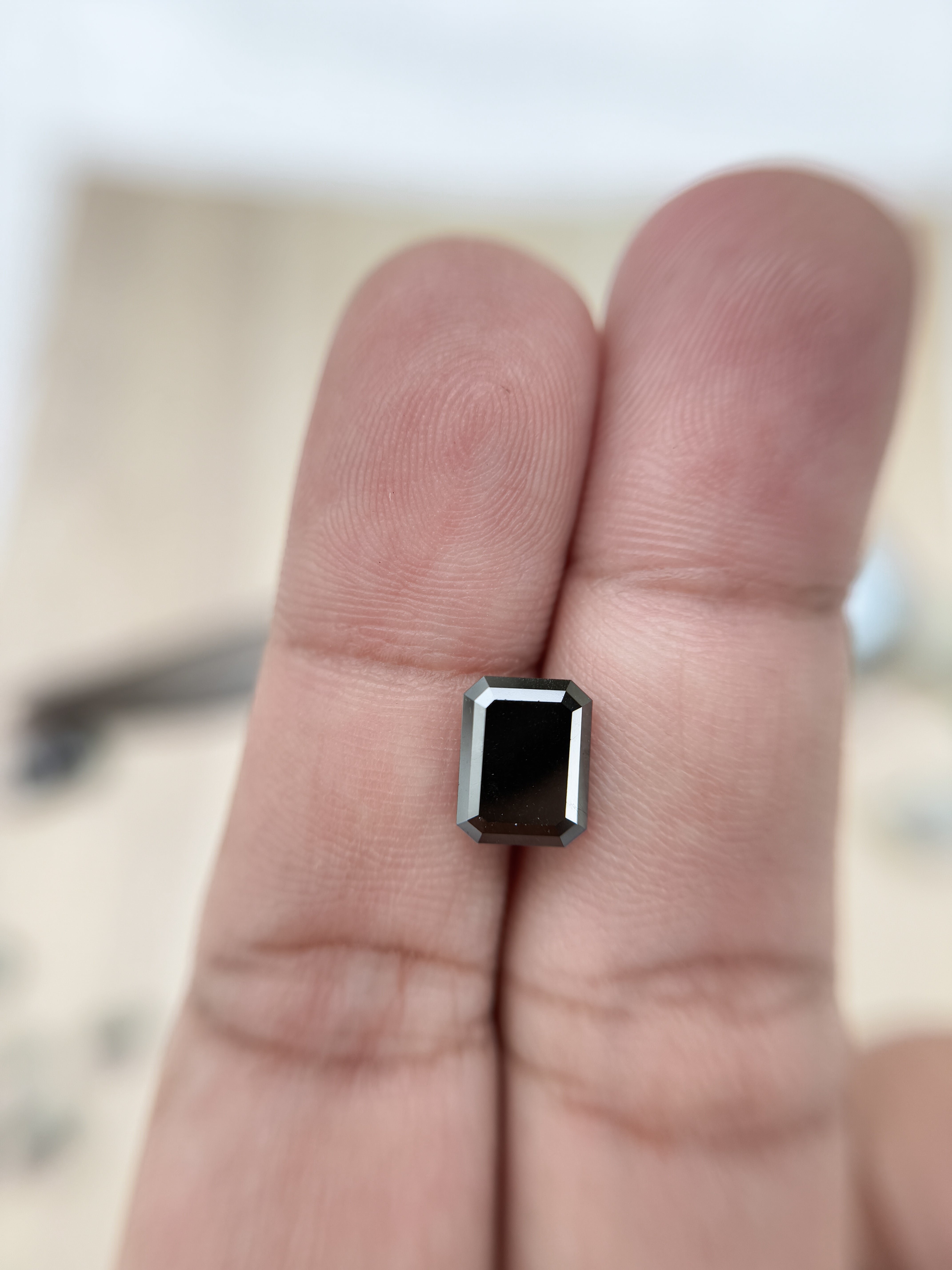 2.69 Ct Emerald Rose Cut Black Natural Salt and Pepper Diamond
