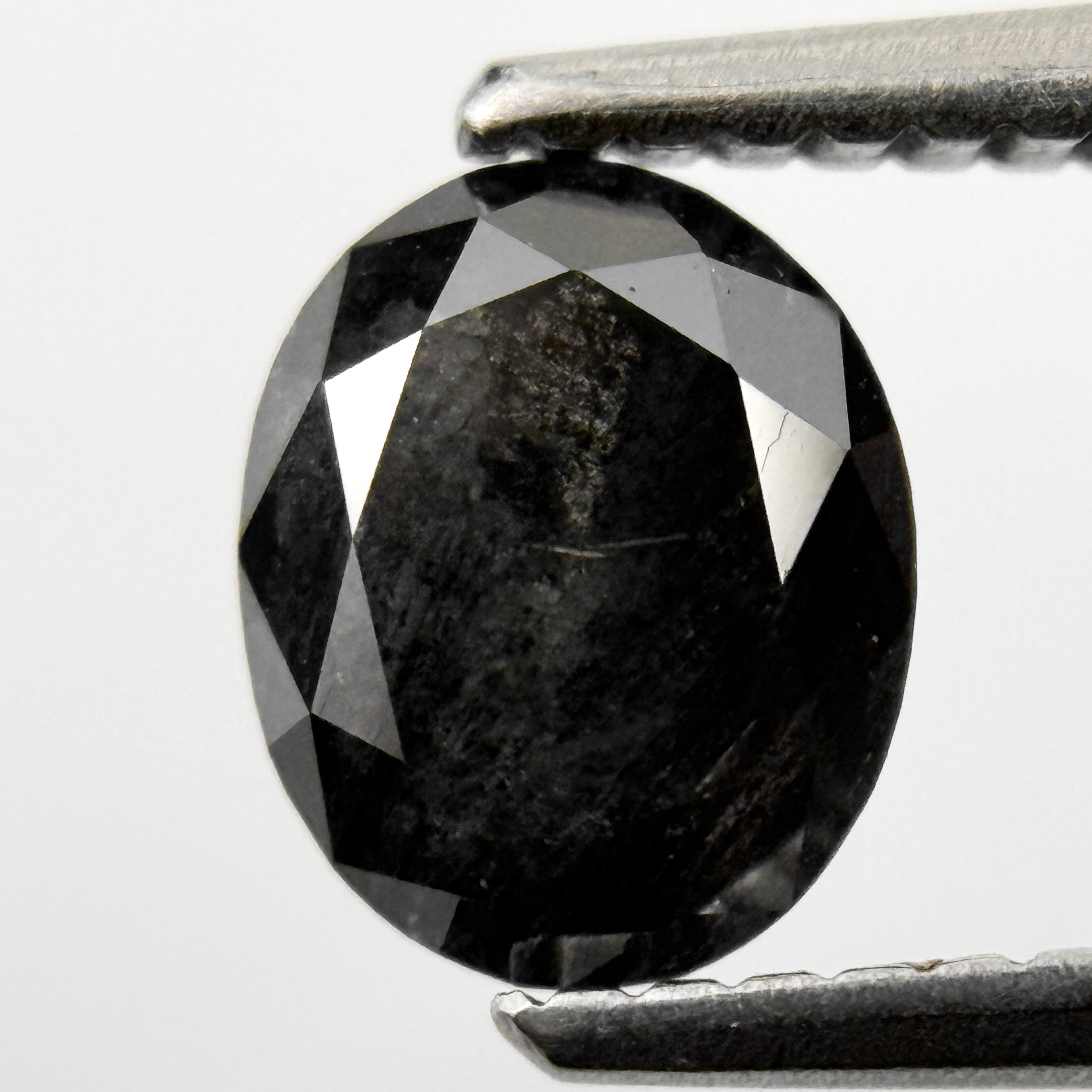 1.15 Ct Oval Rose Cut Black Natural Salt and Pepper Diamond