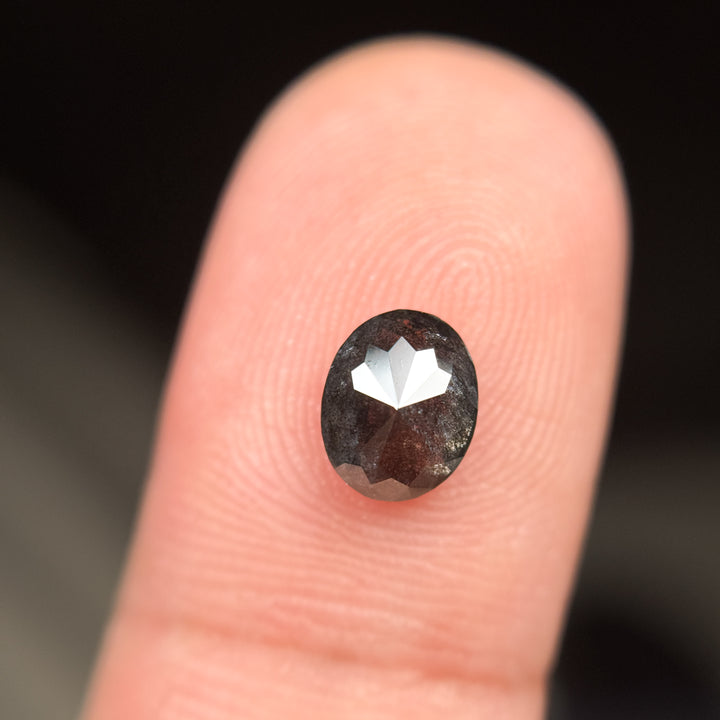 1.15 Ct Oval Rose Cut Black Natural Salt and Pepper Diamond