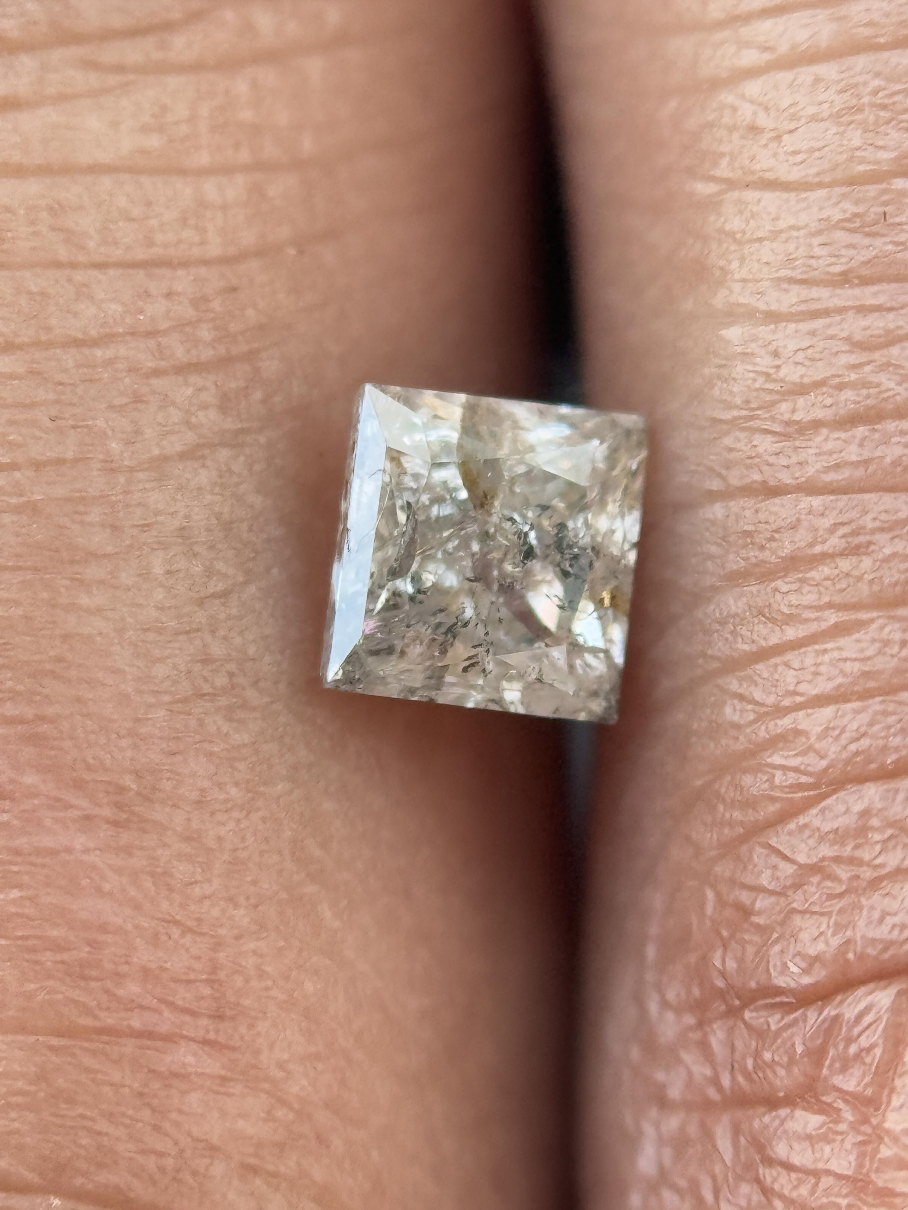 0.38 Ct Princess Rose Cut Grey Natural Salt and Pepper Diamond