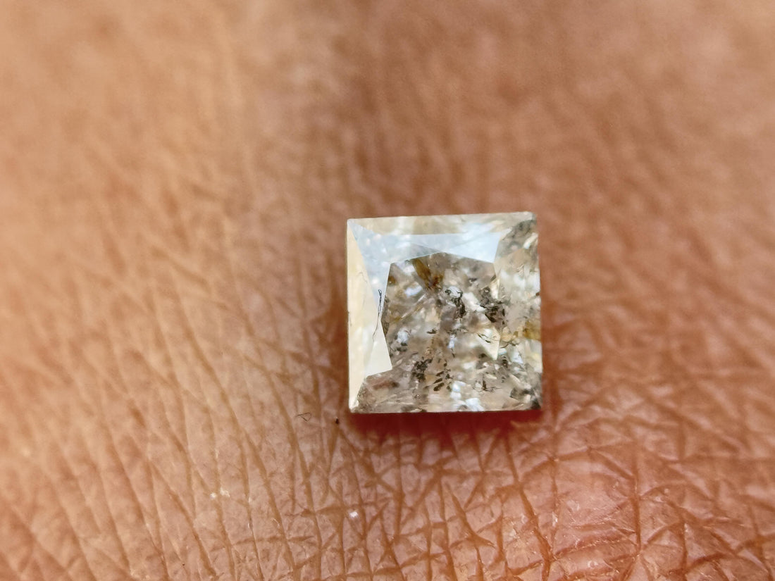 0.38 Ct Princess Rose Cut Grey Natural Salt and Pepper Diamond