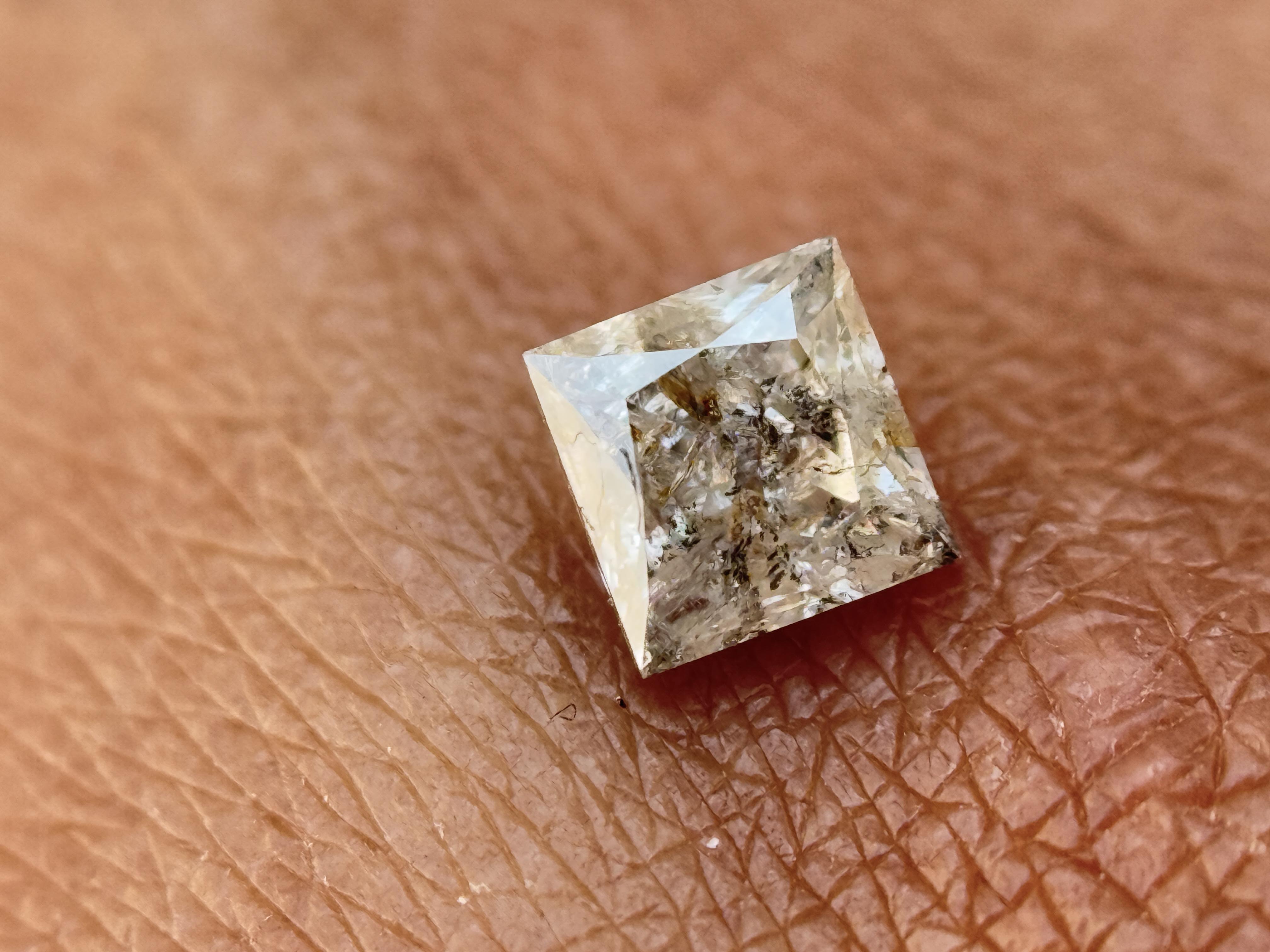 0.38 Ct Princess Rose Cut Grey Natural Salt and Pepper Diamond