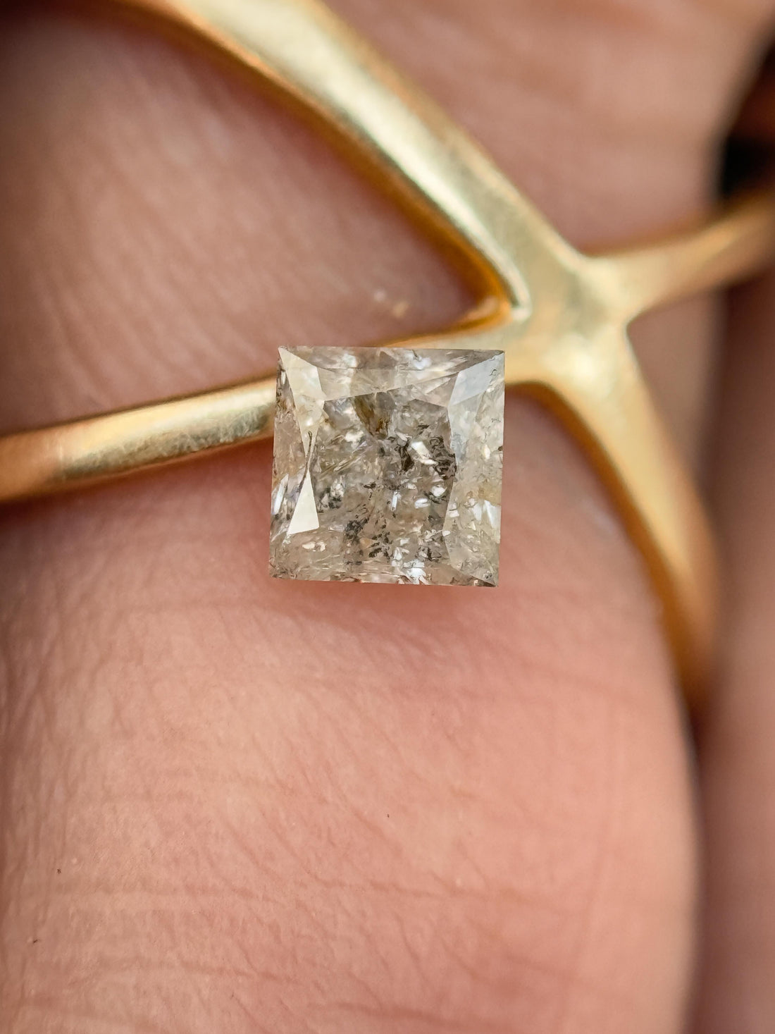 0.38 Ct Princess Rose Cut Grey Natural Salt and Pepper Diamond