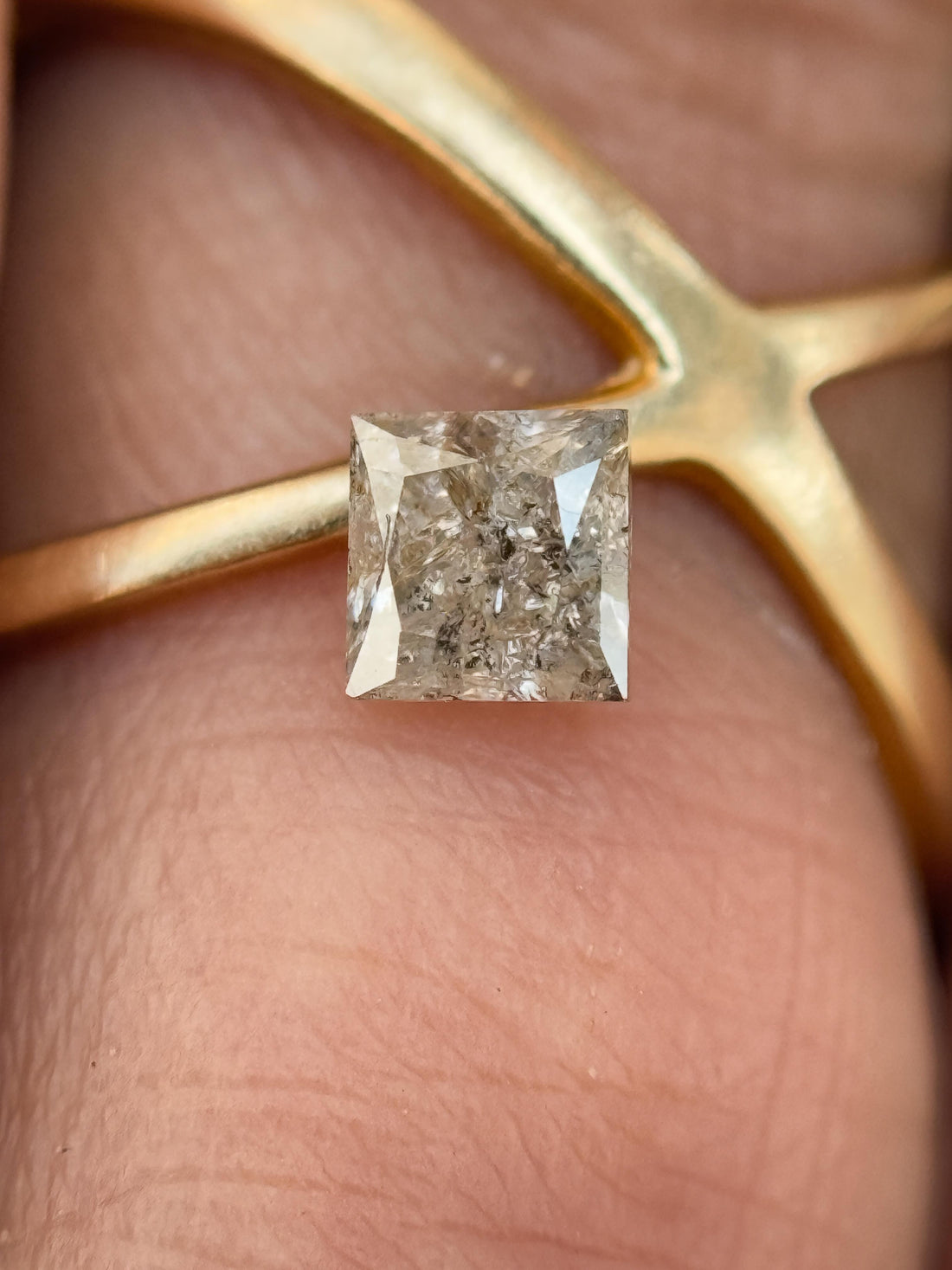 0.38 Ct Princess Rose Cut Grey Natural Salt and Pepper Diamond