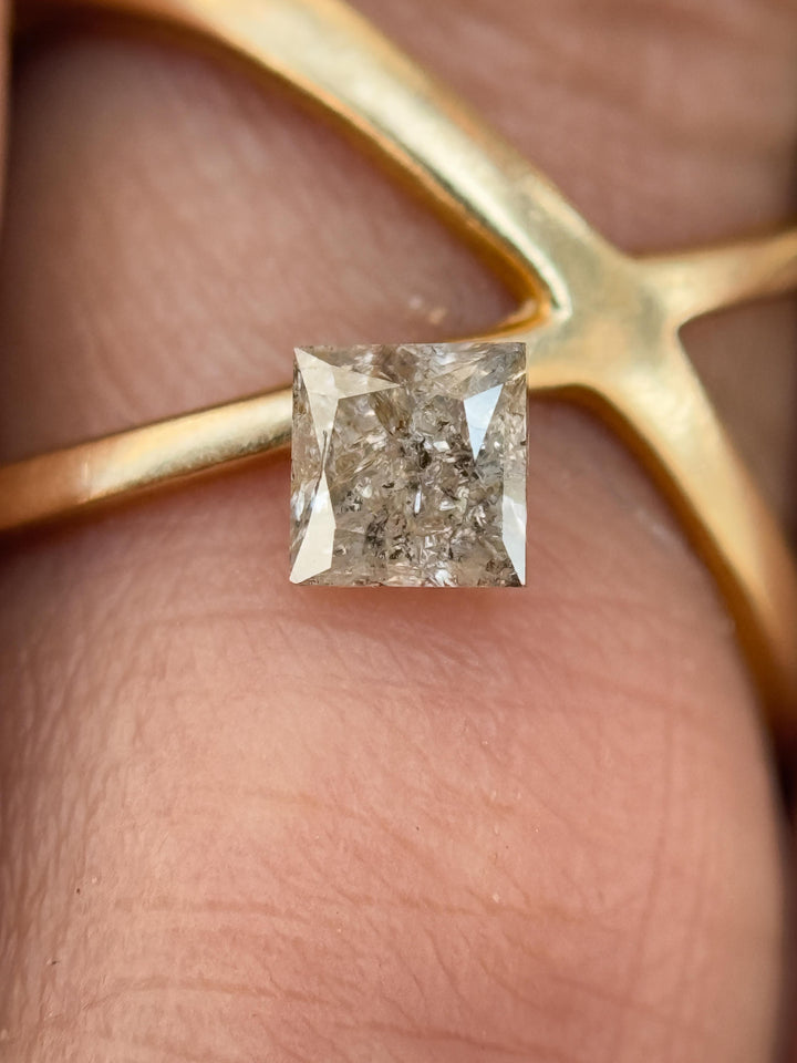0.38 Ct Princess Rose Cut Grey Natural Salt and Pepper Diamond