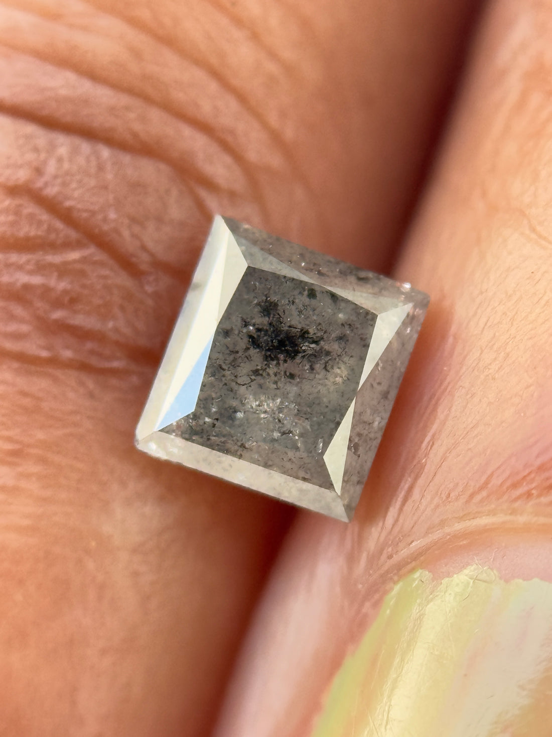 0.64 Ct Princess Rose Cut Grey Natural Salt and Pepper Diamond