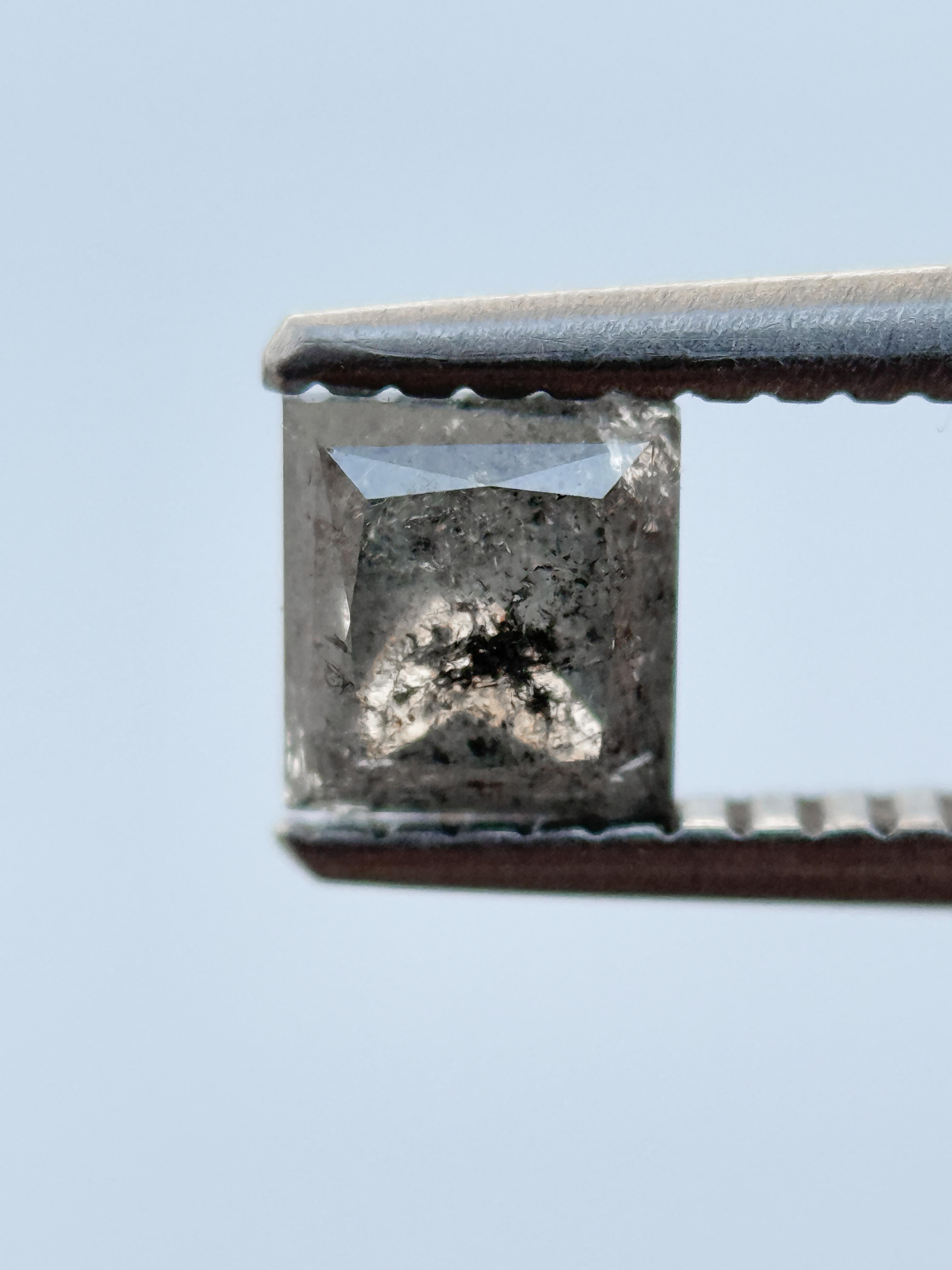 0.64 Ct Princess Rose Cut Grey Natural Salt and Pepper Diamond