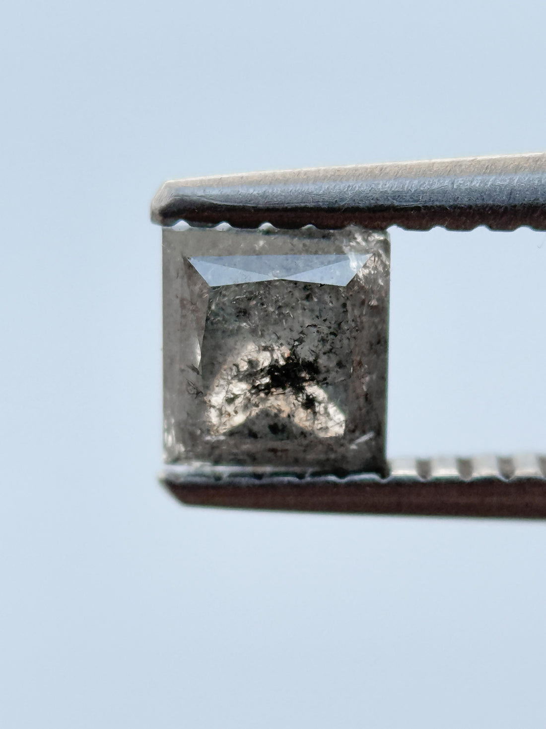 0.64 Ct Princess Rose Cut Grey Natural Salt and Pepper Diamond