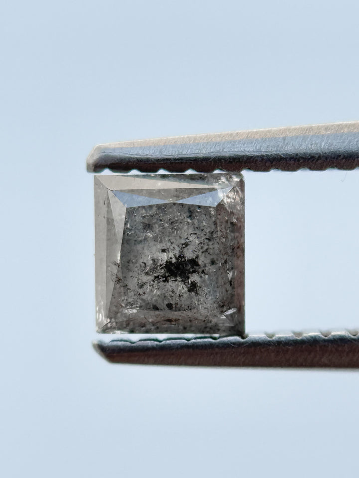 0.64 Ct Princess Rose Cut Grey Natural Salt and Pepper Diamond