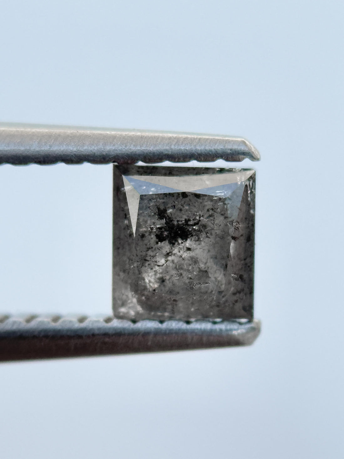 0.64 Ct Princess Rose Cut Grey Natural Salt and Pepper Diamond