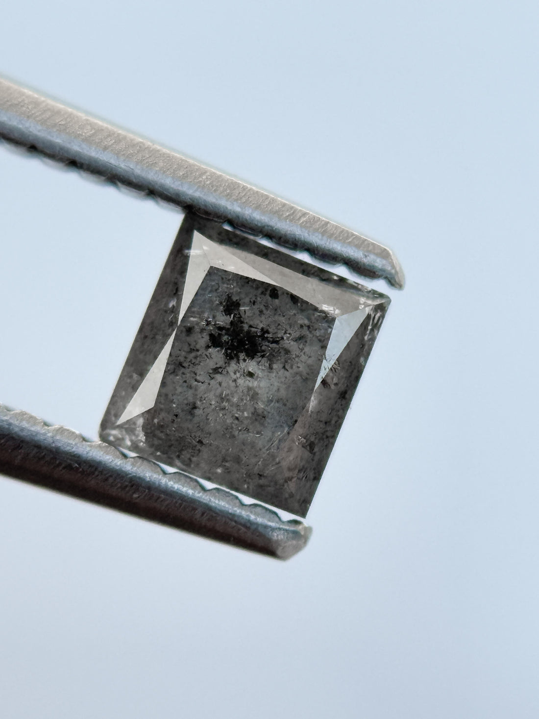 0.64 Ct Princess Rose Cut Grey Natural Salt and Pepper Diamond