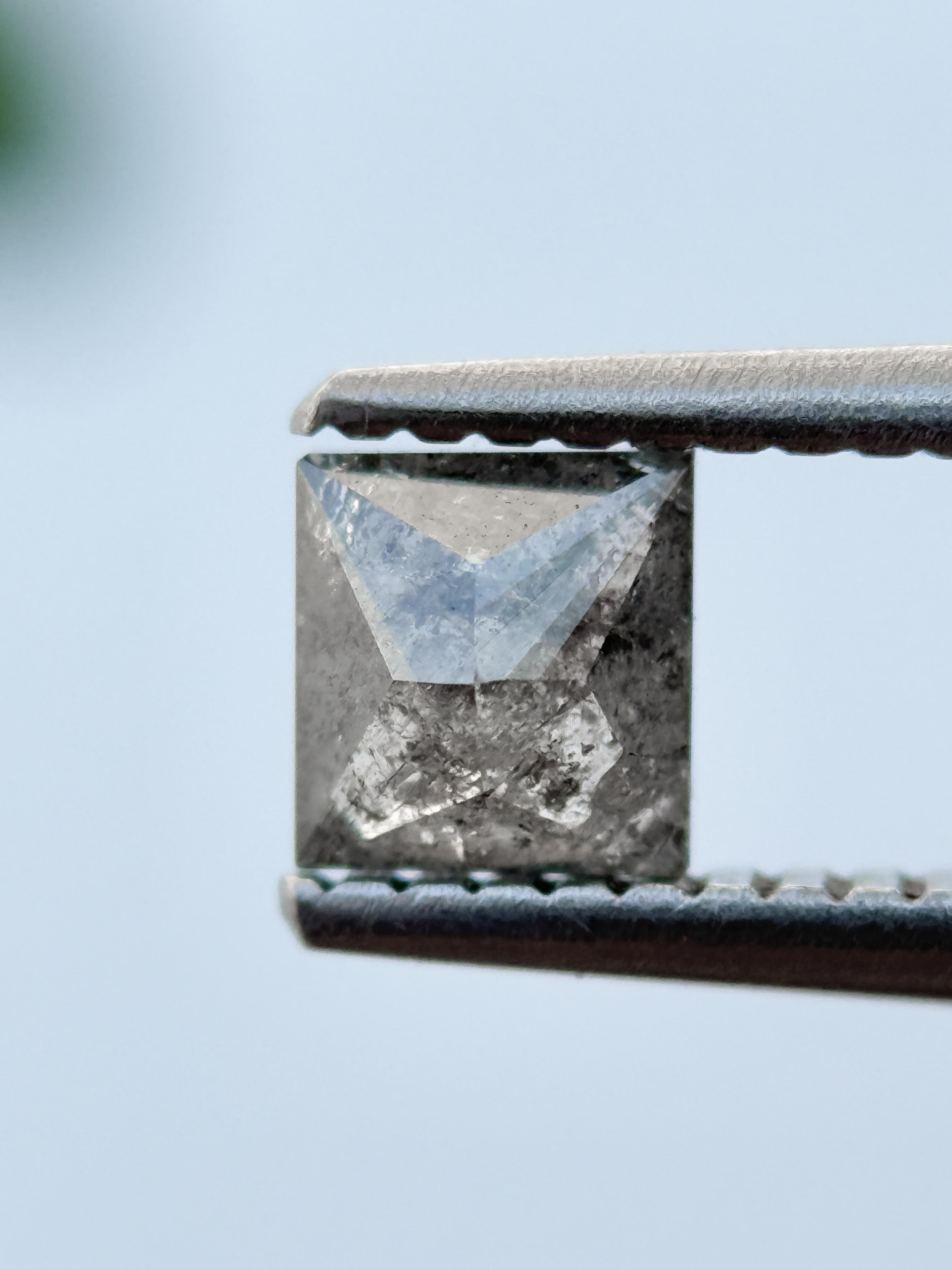 0.64 Ct Princess Rose Cut Grey Natural Salt and Pepper Diamond