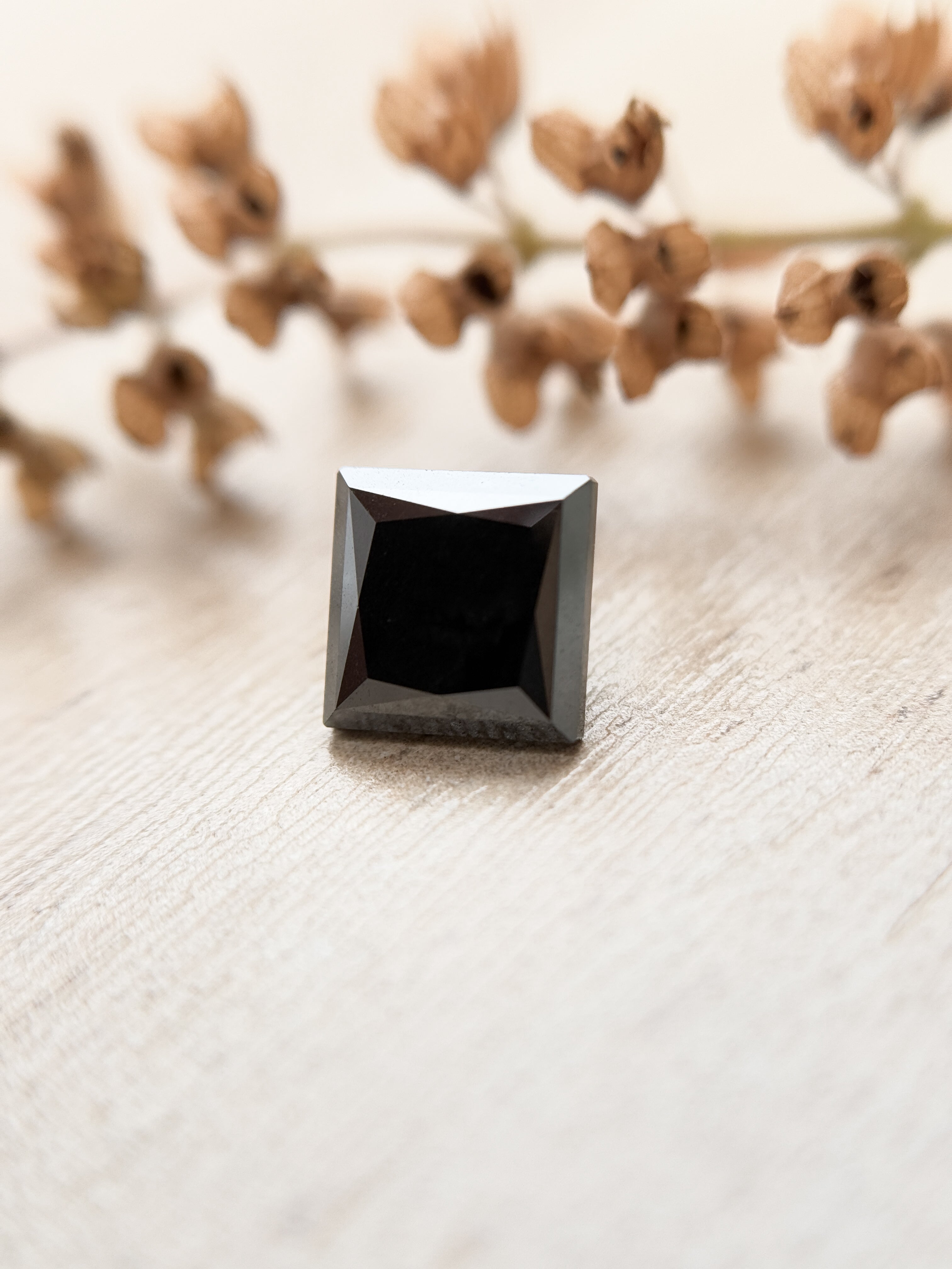 2.58 Ct Square Princess Rose Cut Black Natural Salt and Pepper Diamond
