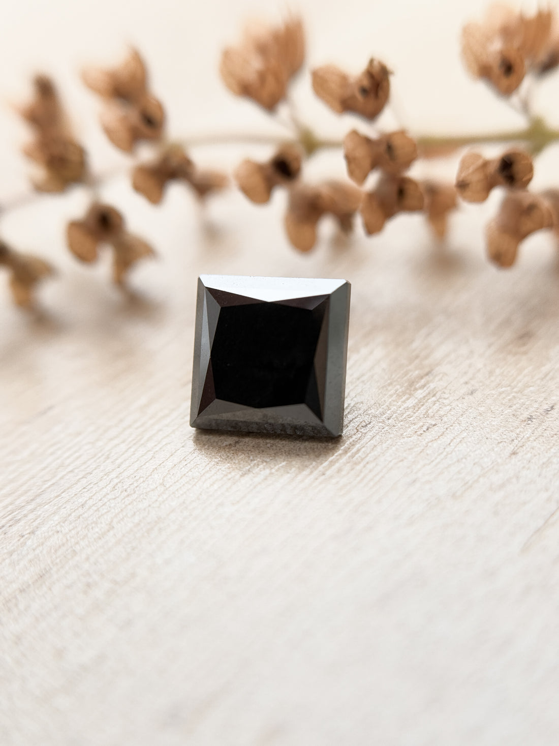 2.58 Ct Square Princess Rose Cut Black Natural Salt and Pepper Diamond