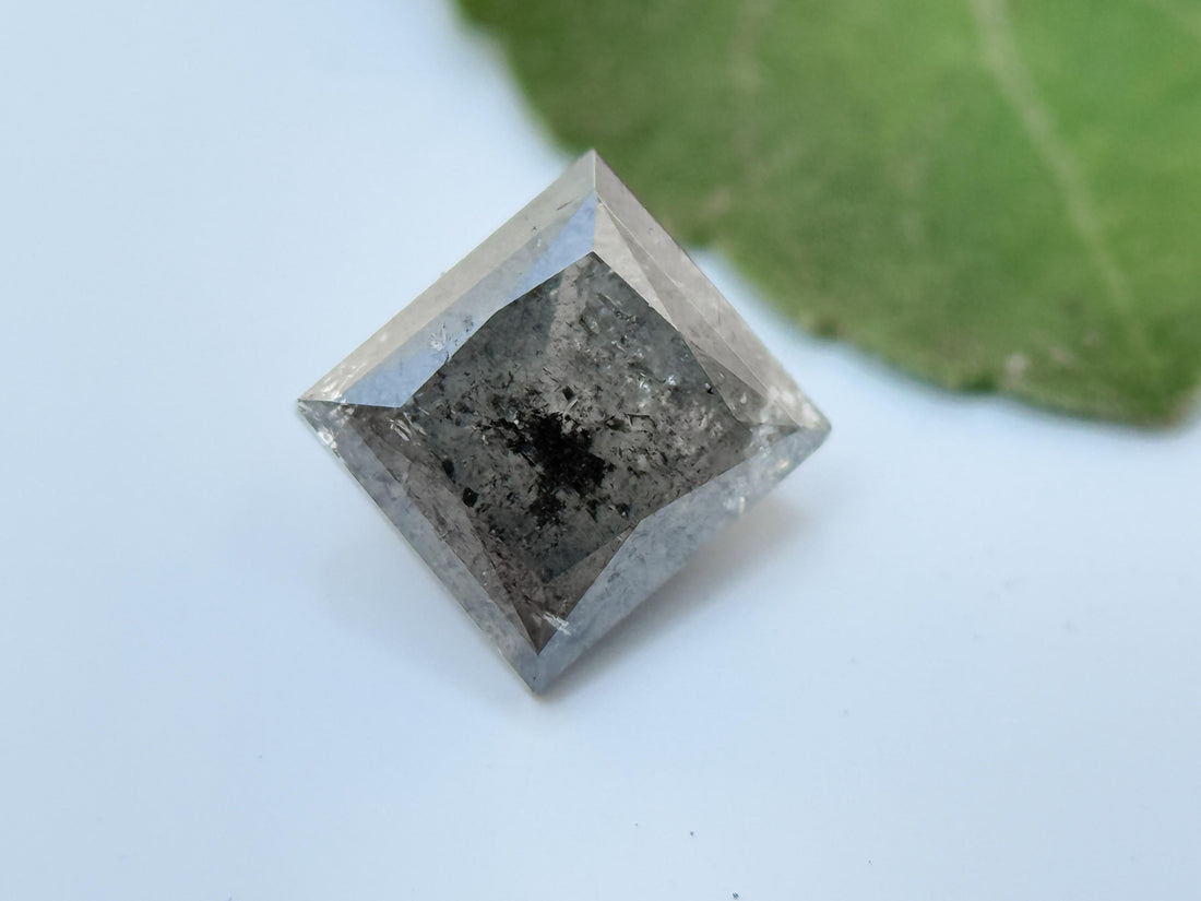 0.64 Ct Princess Rose Cut Grey Natural Salt and Pepper Diamond