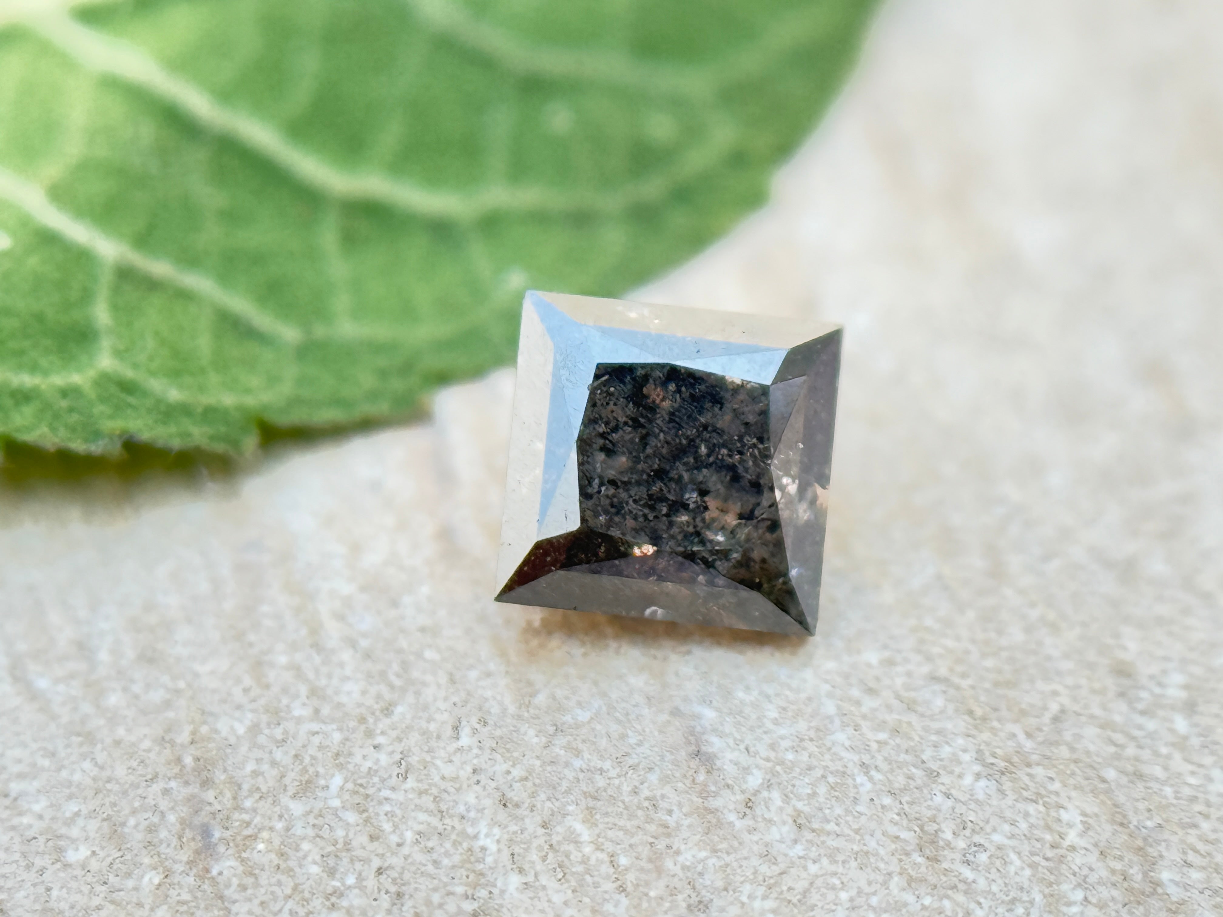 0.30 Ct Princess Rose Cut Grey Natural Salt and Pepper Diamond
