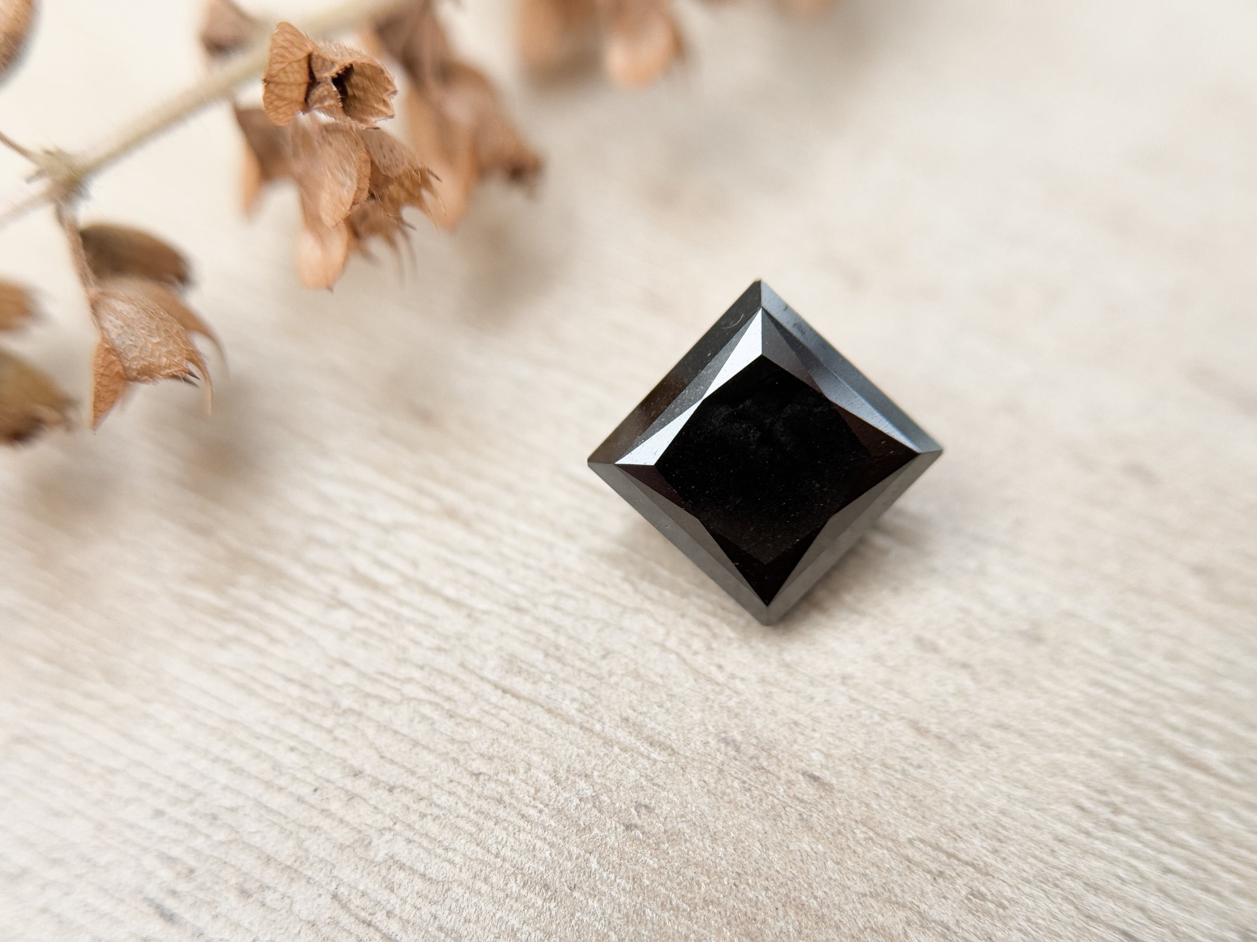 2.58 Ct Square Princess Rose Cut Black Natural Salt and Pepper Diamond