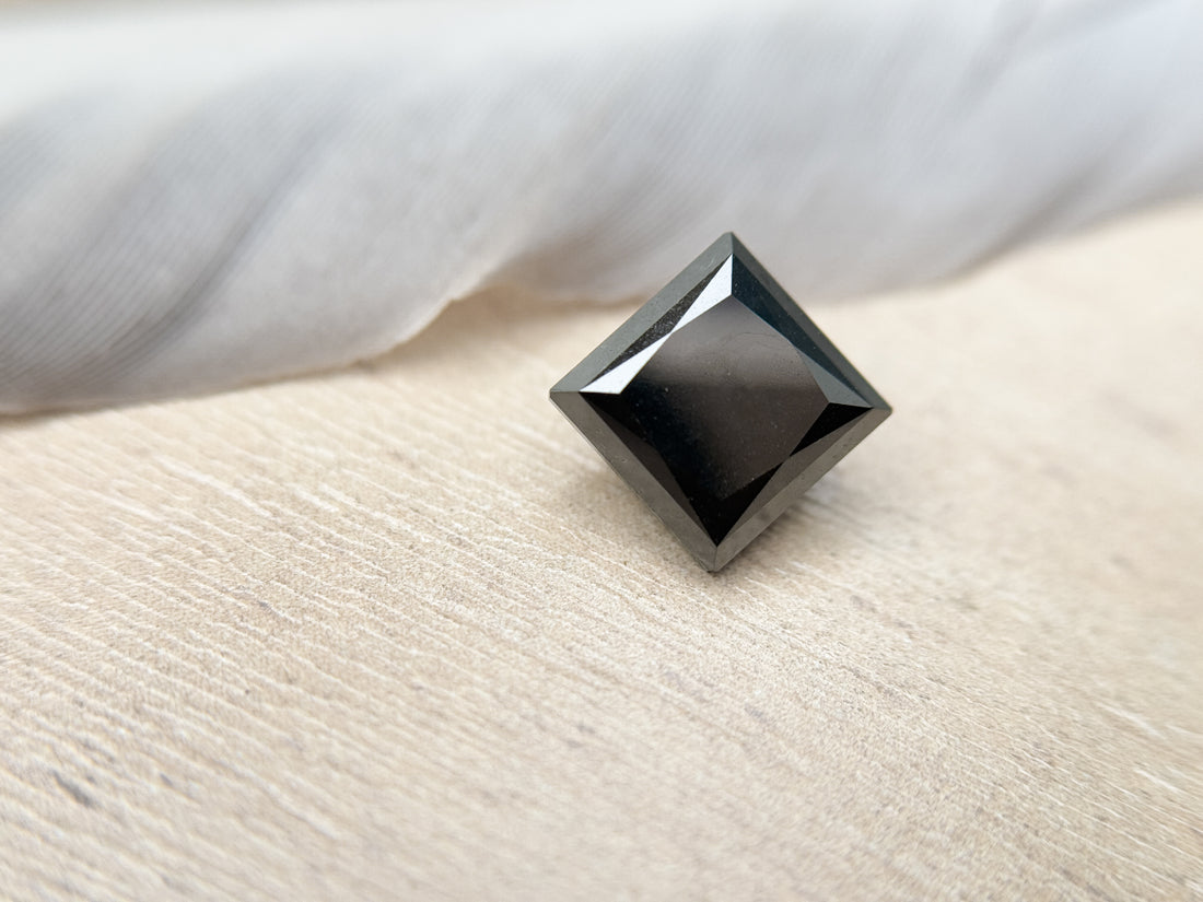 2.58 Ct Square Princess Rose Cut Black Natural Salt and Pepper Diamond