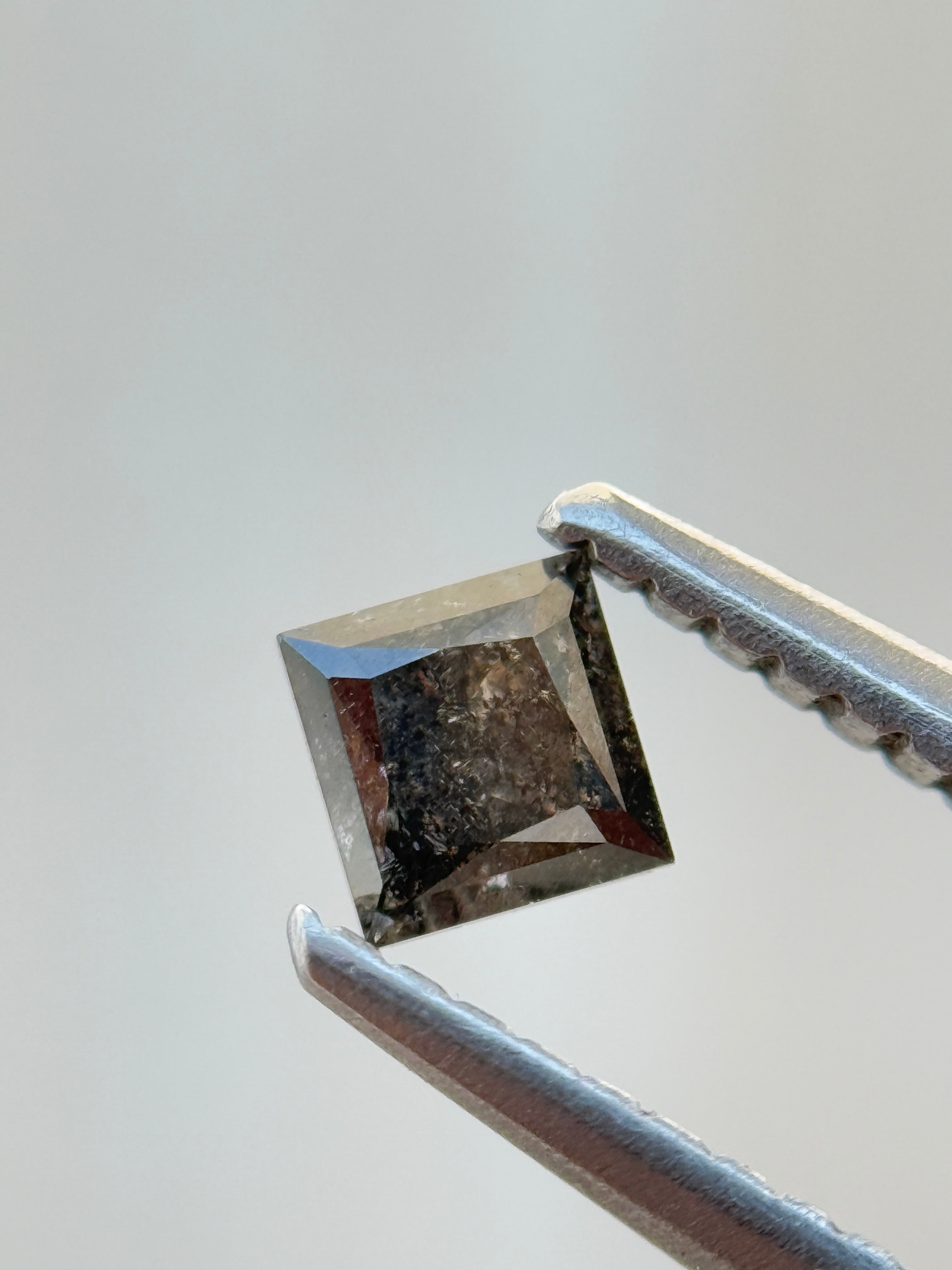 0.30 Ct Princess Rose Cut Grey Natural Salt and Pepper Diamond