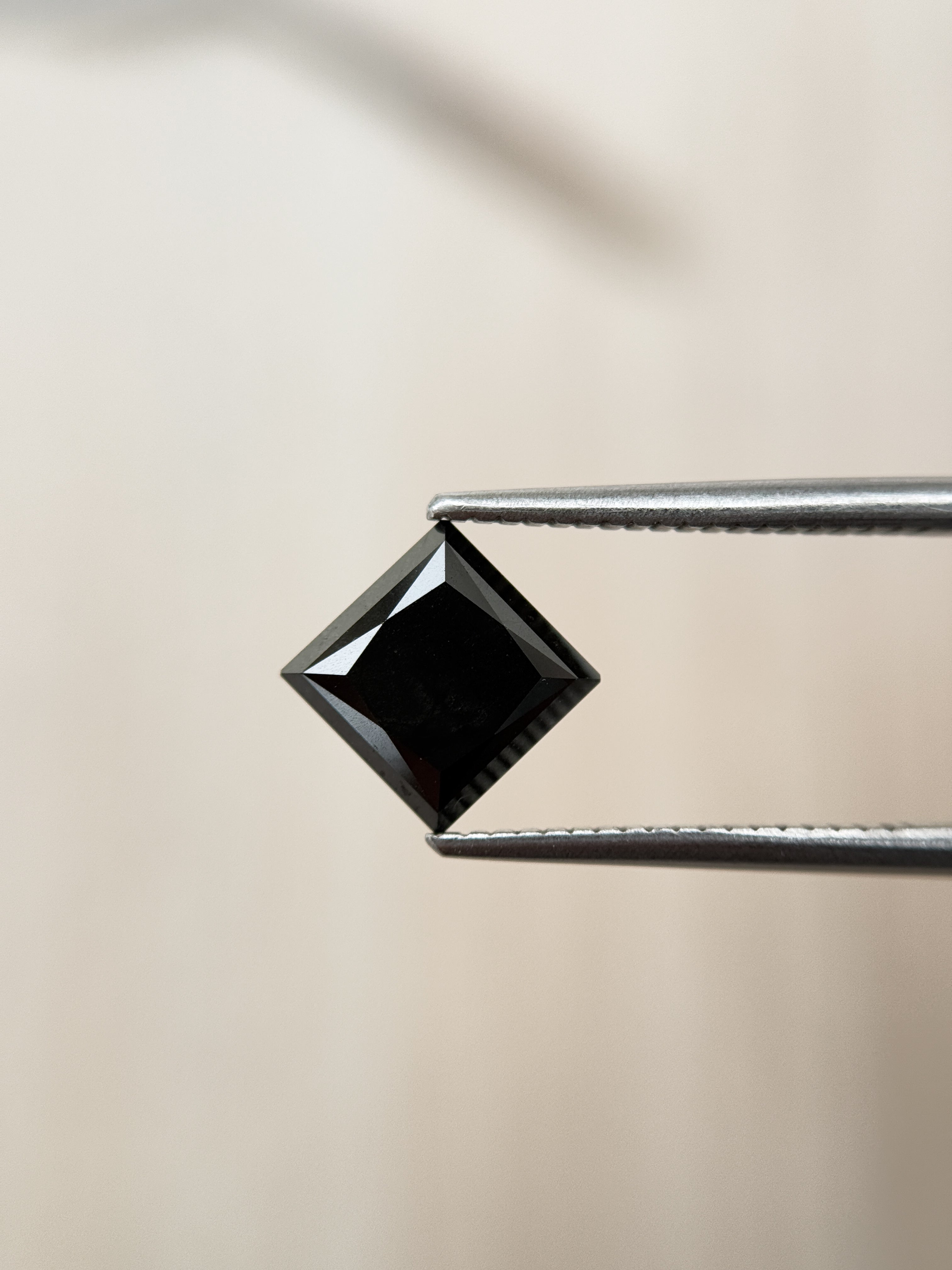 2.58 Ct Square Princess Rose Cut Black Natural Salt and Pepper Diamond