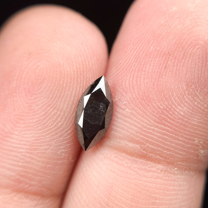 1.01 Ct Marquise Rose Cut Black Natural Salt and Pepper Diamond