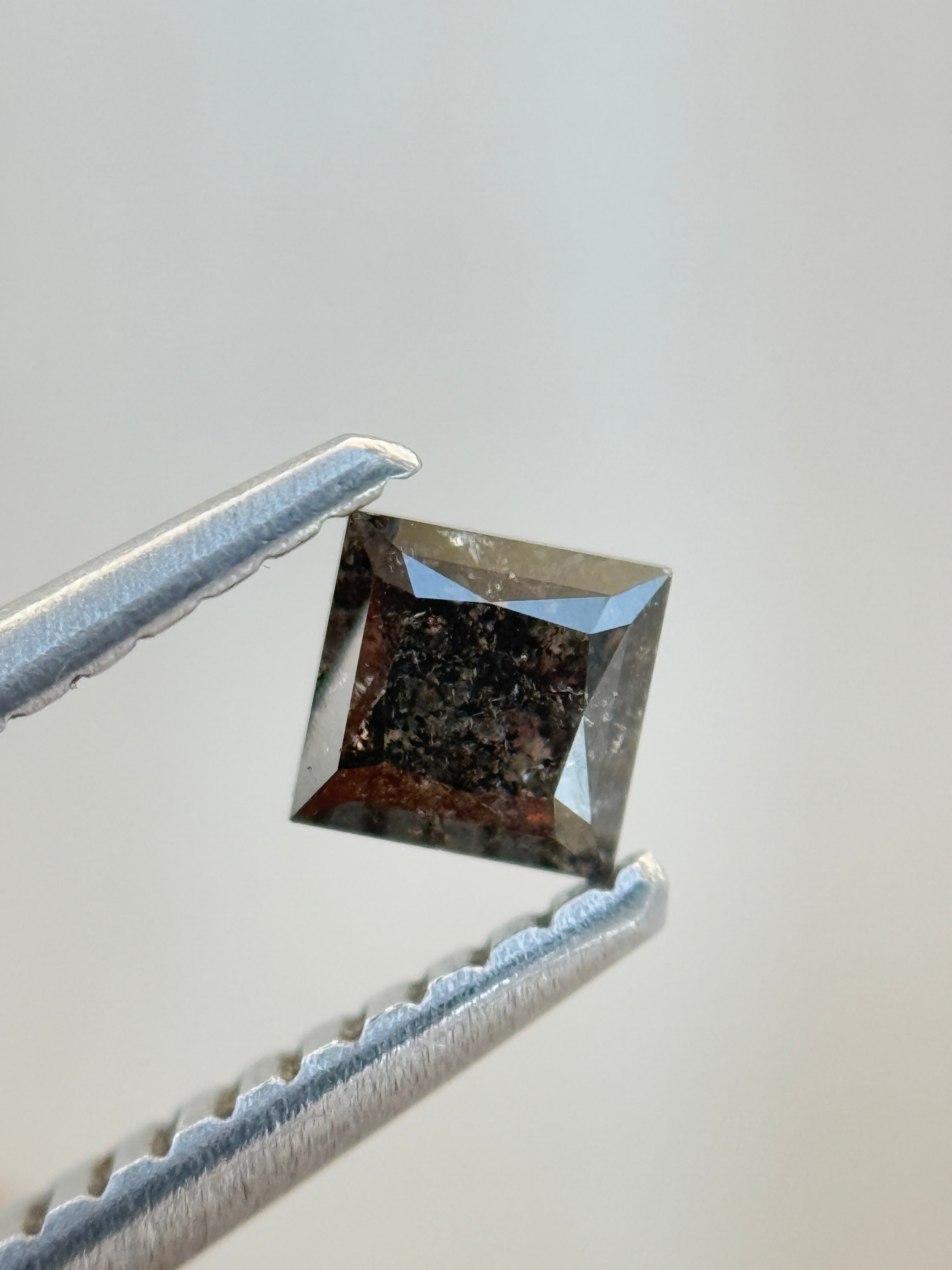 0.30 Ct Princess Rose Cut Grey Natural Salt and Pepper Diamond