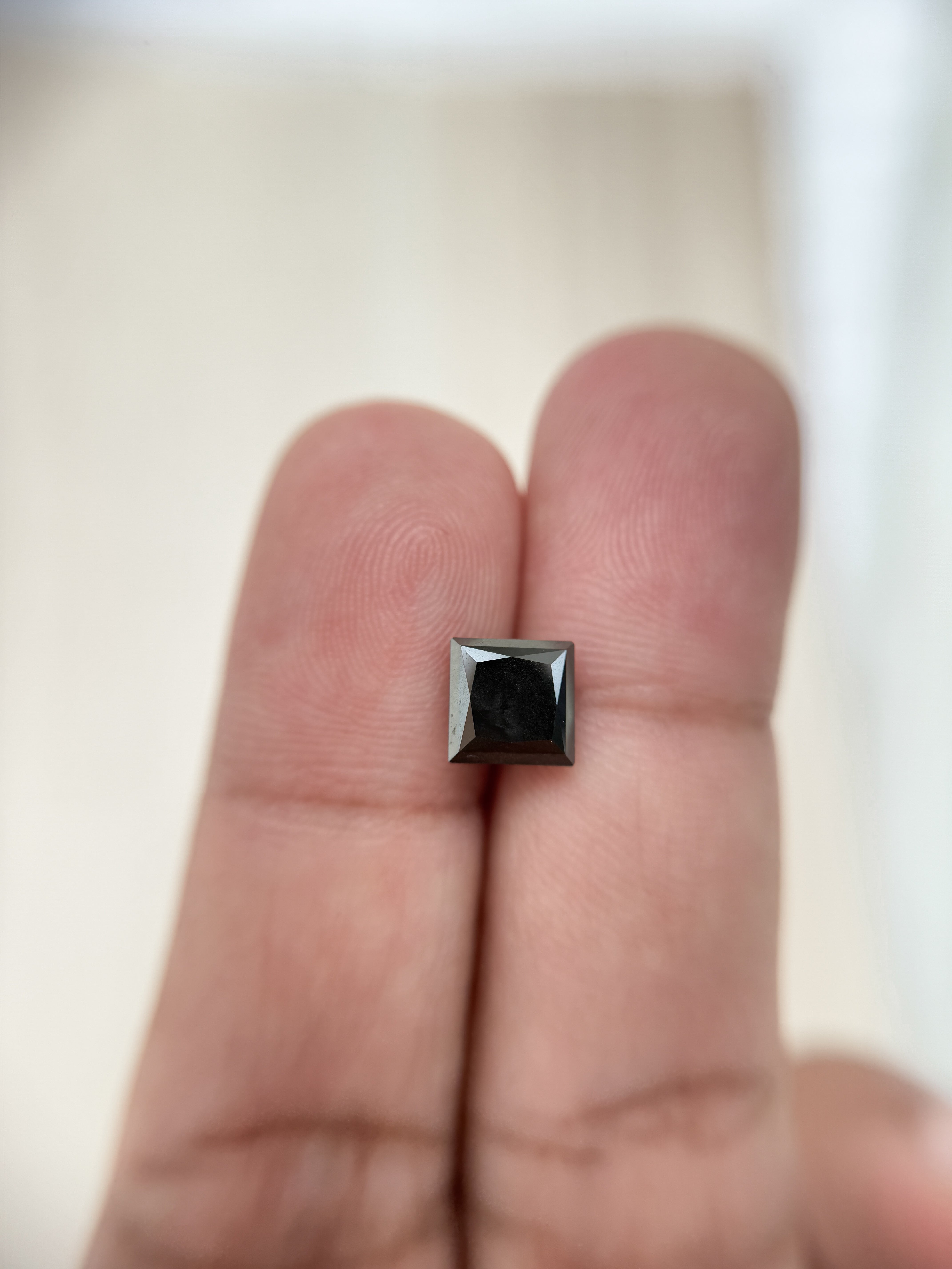 2.58 Ct Square Princess Rose Cut Black Natural Salt and Pepper Diamond