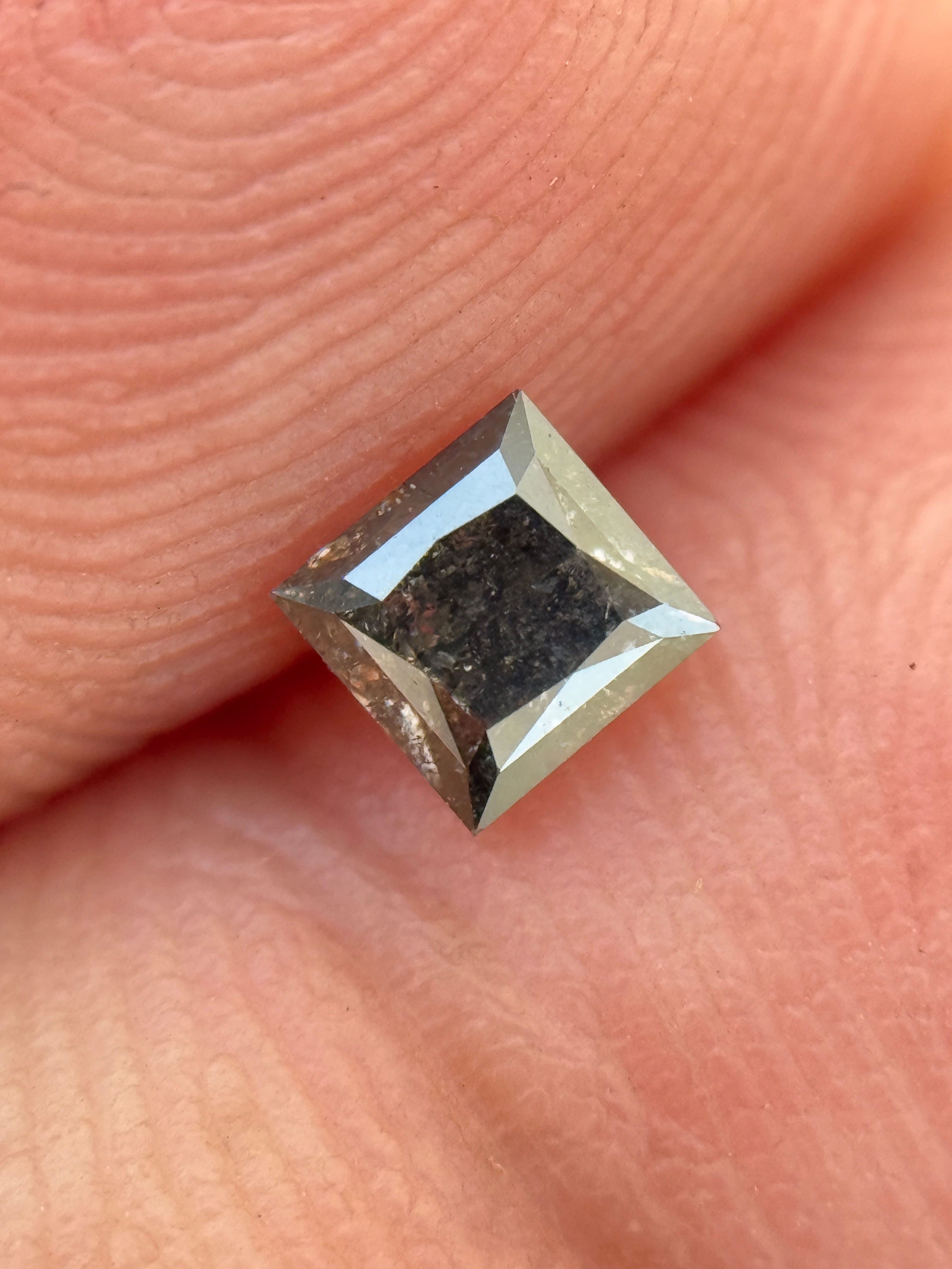 0.30 Ct Princess Rose Cut Grey Natural Salt and Pepper Diamond