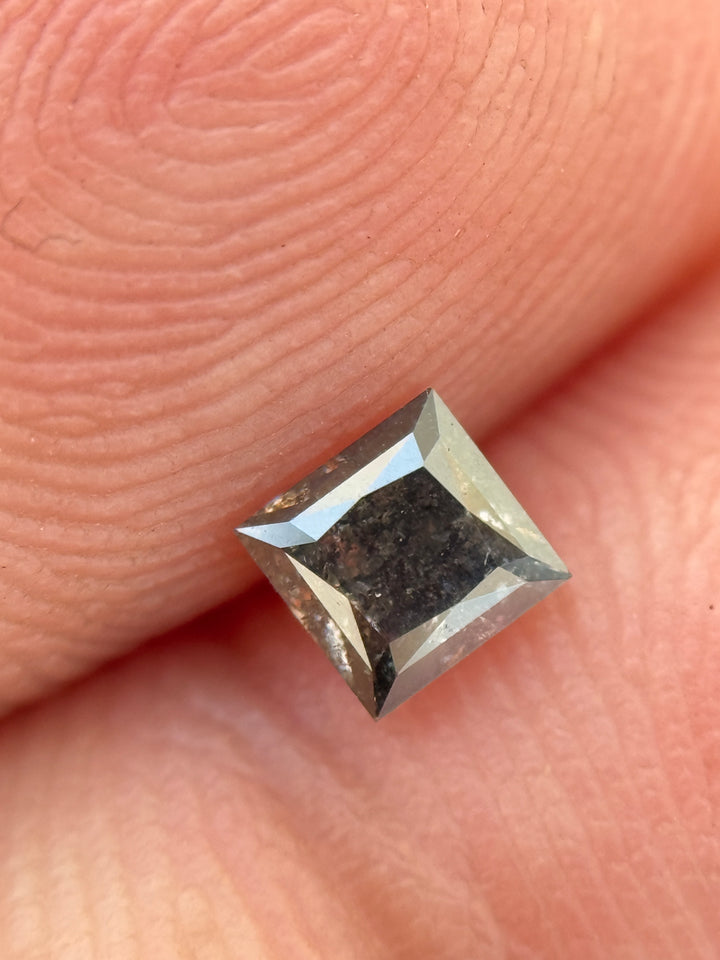 0.30 Ct Princess Rose Cut Grey Natural Salt and Pepper Diamond