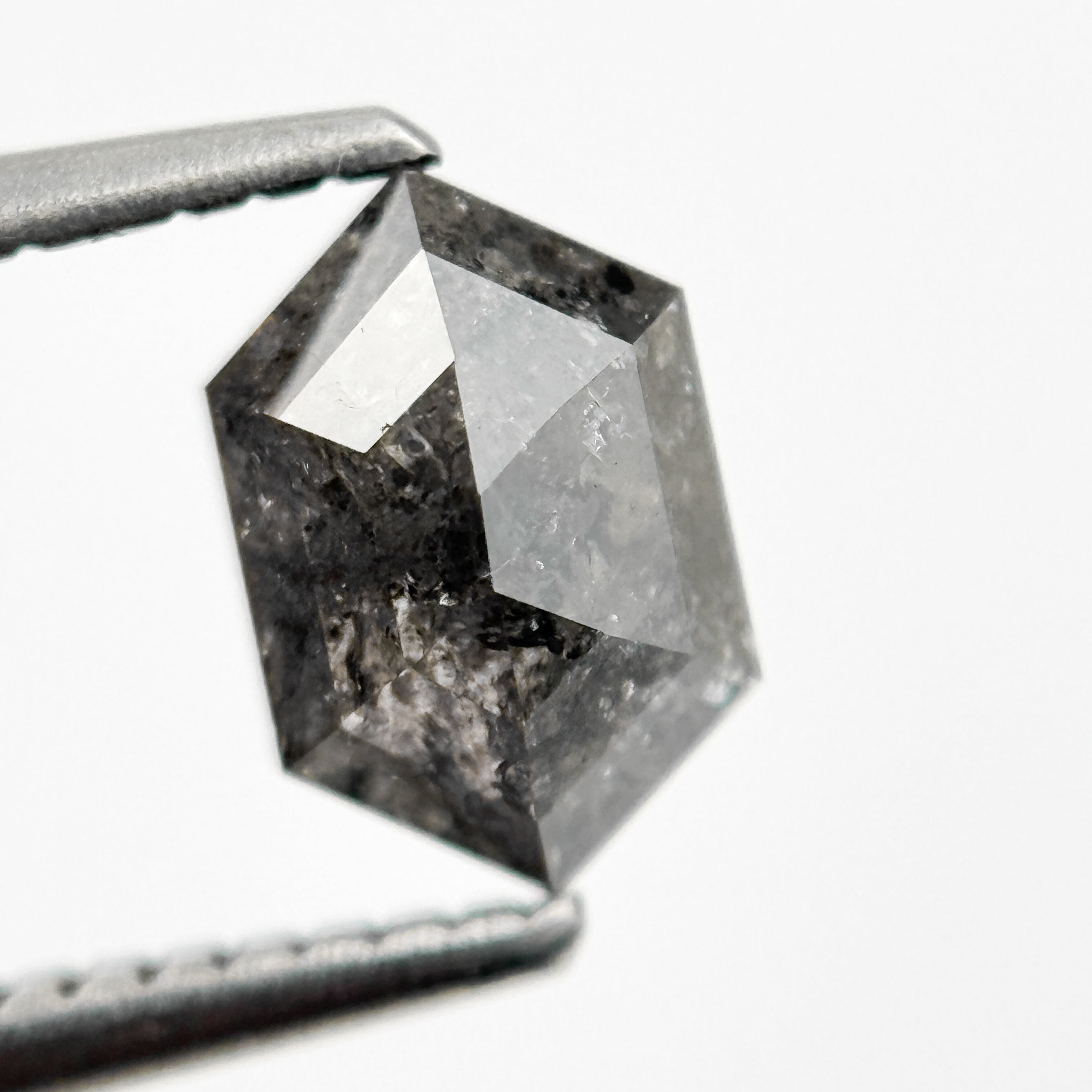 1.42 Ct Hexagon Rose Cut Grey Fancy Natural Salt and Pepper Diamond