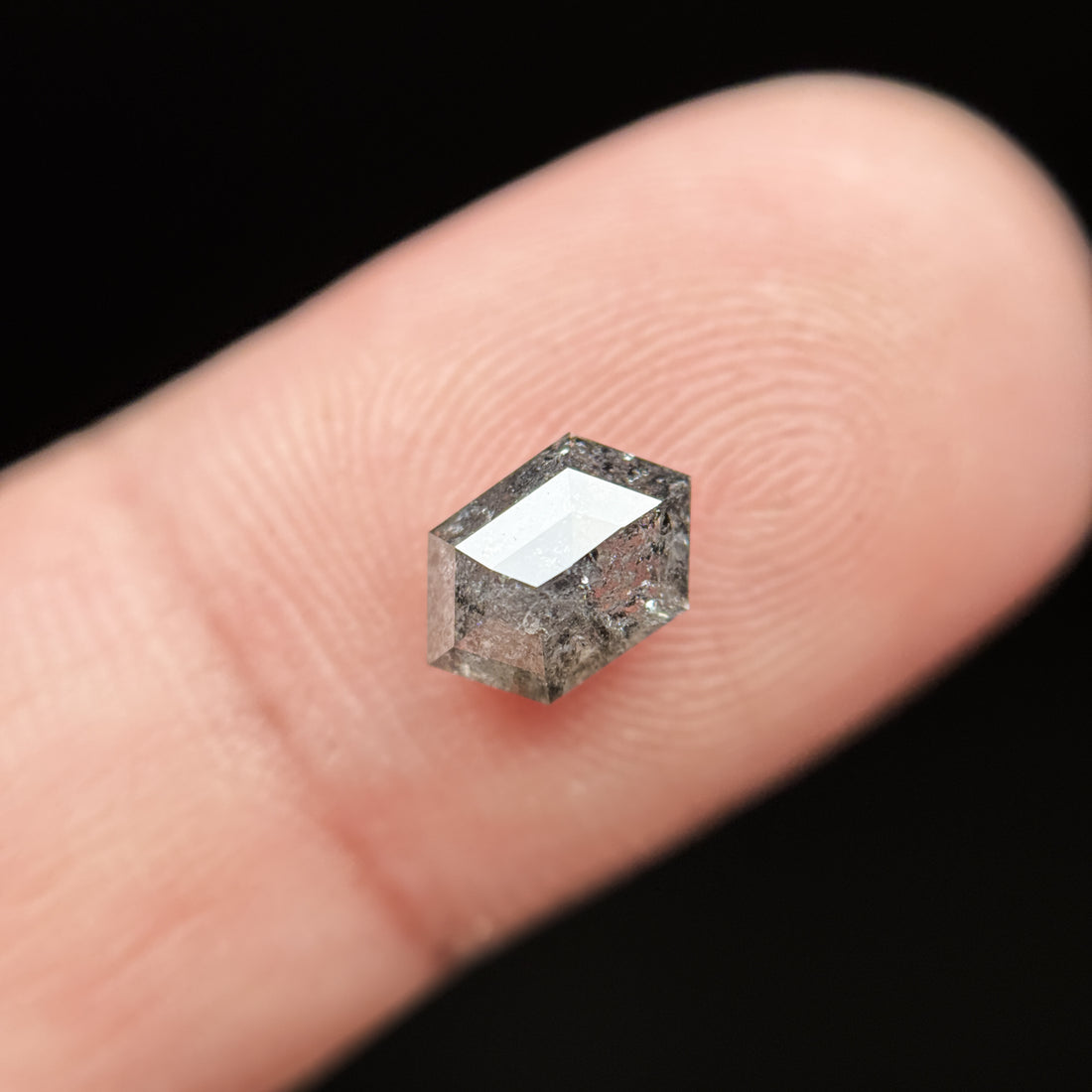 1.42 Ct Hexagon Rose Cut Grey Fancy Natural Salt and Pepper Diamond