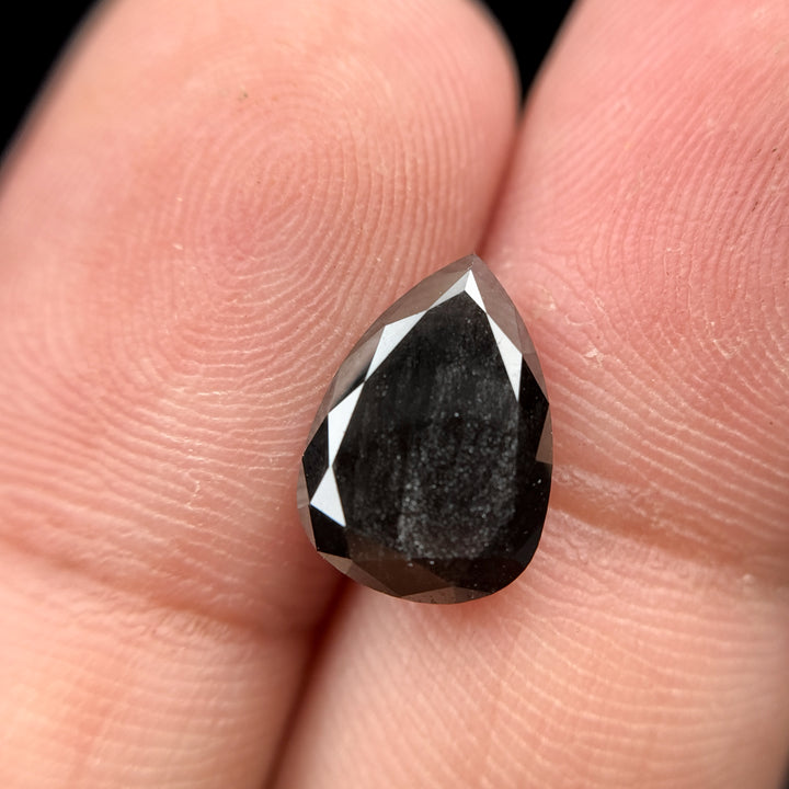 3.28 Ct Pear Rose Cut Black Natural Fancy Diamond