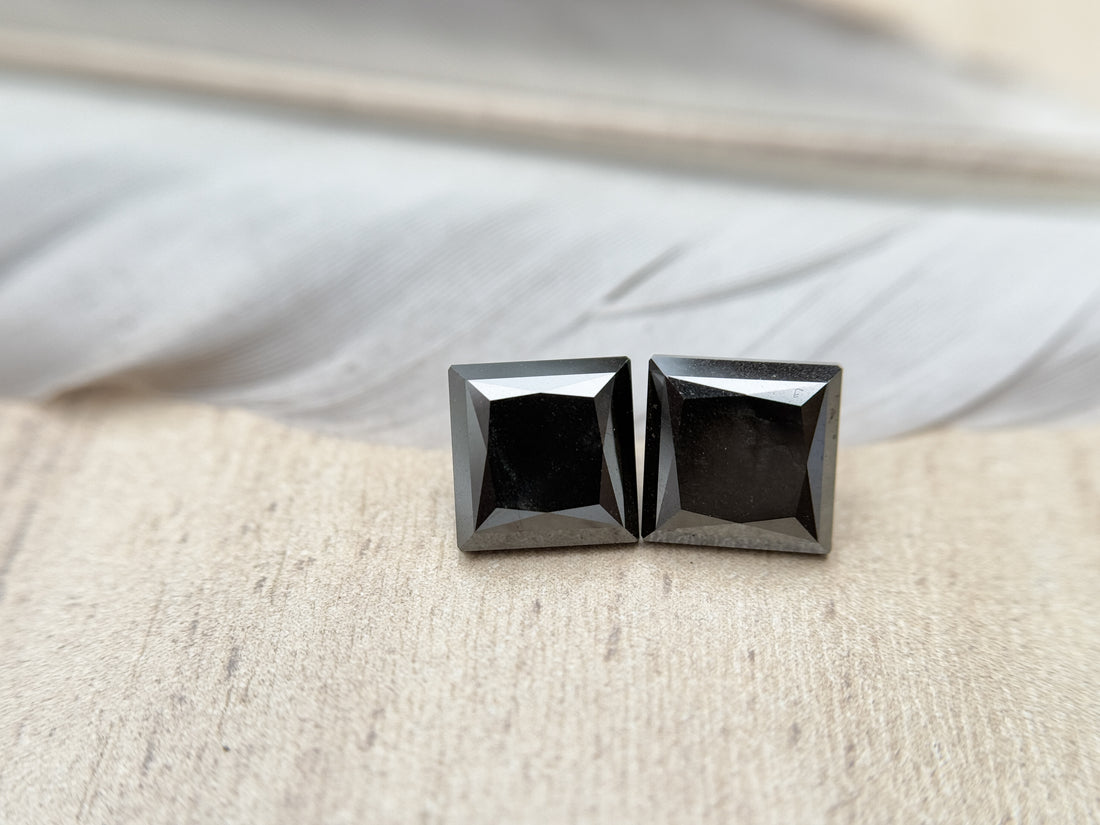5.00 Ct Square Princess Rose Cut Black Natural Salt and Pepper Diamond
