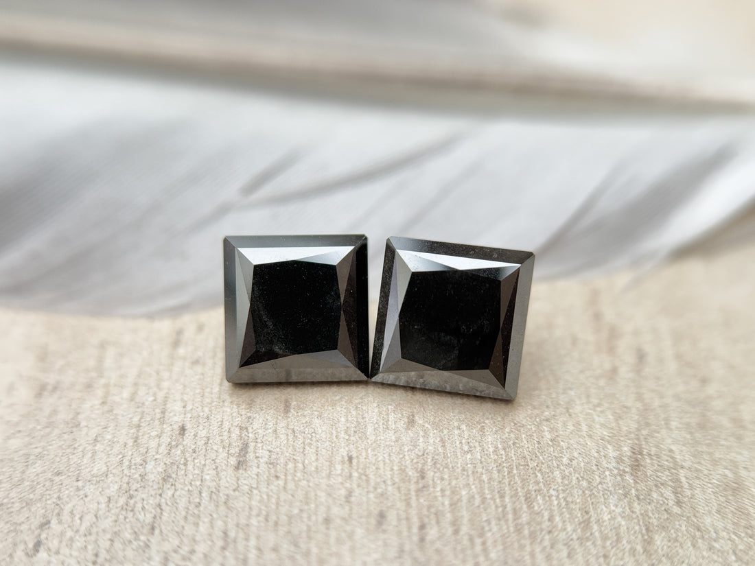 5.00 Ct Square Princess Rose Cut Black Natural Salt and Pepper Diamond