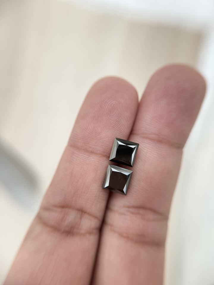 5.00 Ct Square Princess Rose Cut Black Natural Salt and Pepper Diamond
