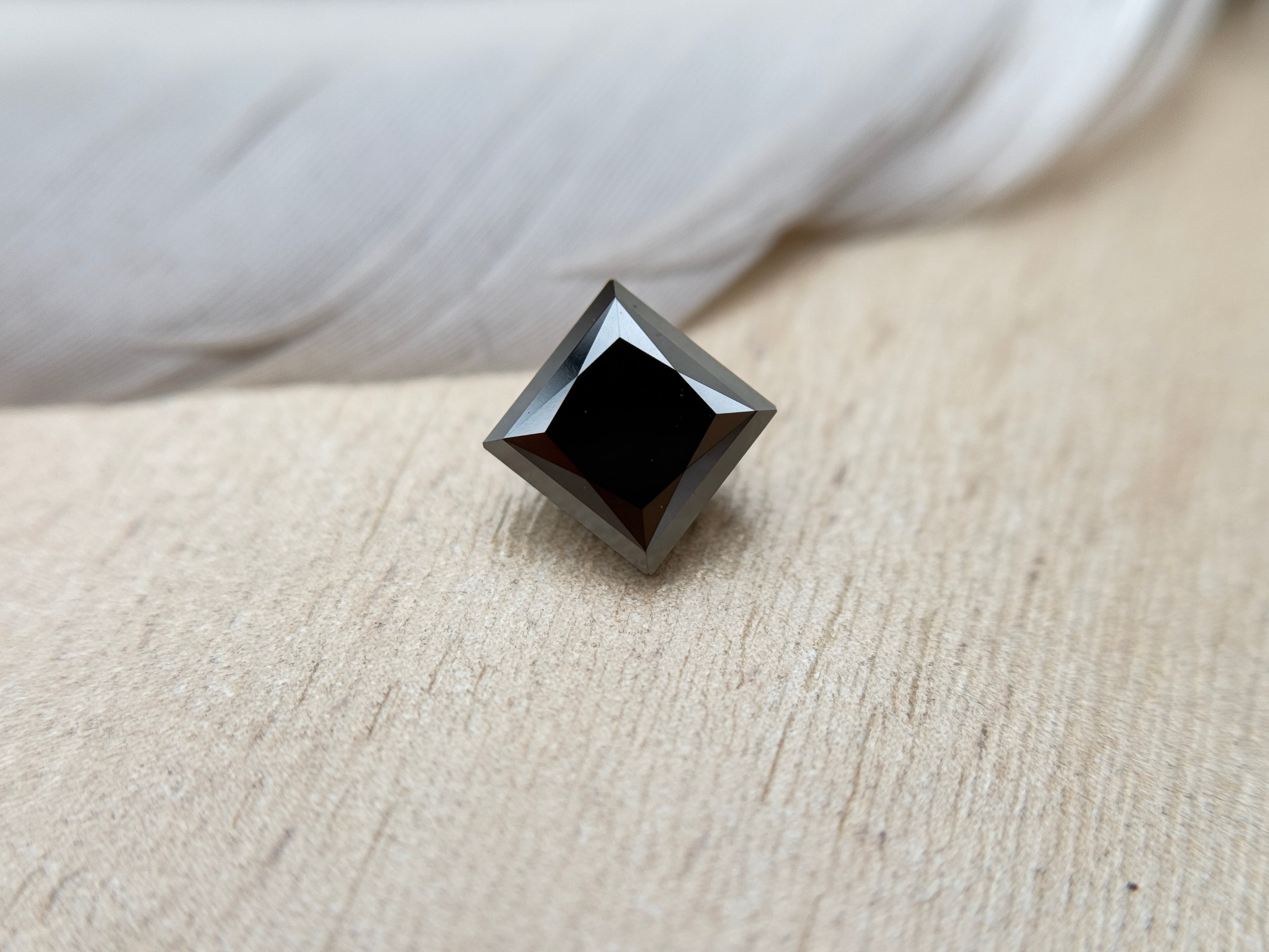 1.63 Ct Square Princess Rose Cut Black Natural Salt and Pepper Diamond