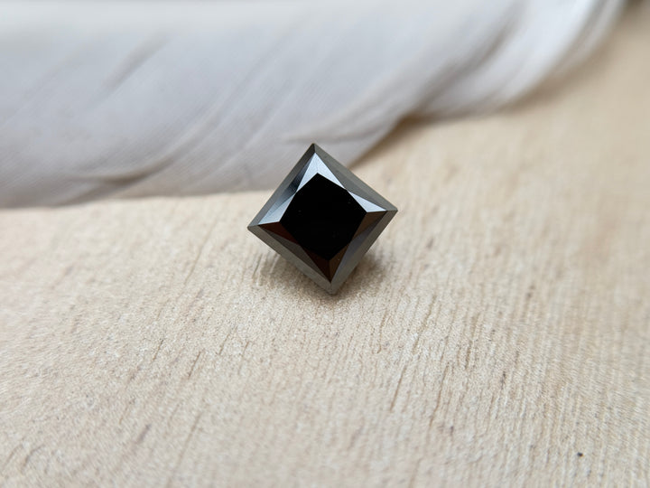 1.63 Ct Square Princess Rose Cut Black Natural Salt and Pepper Diamond