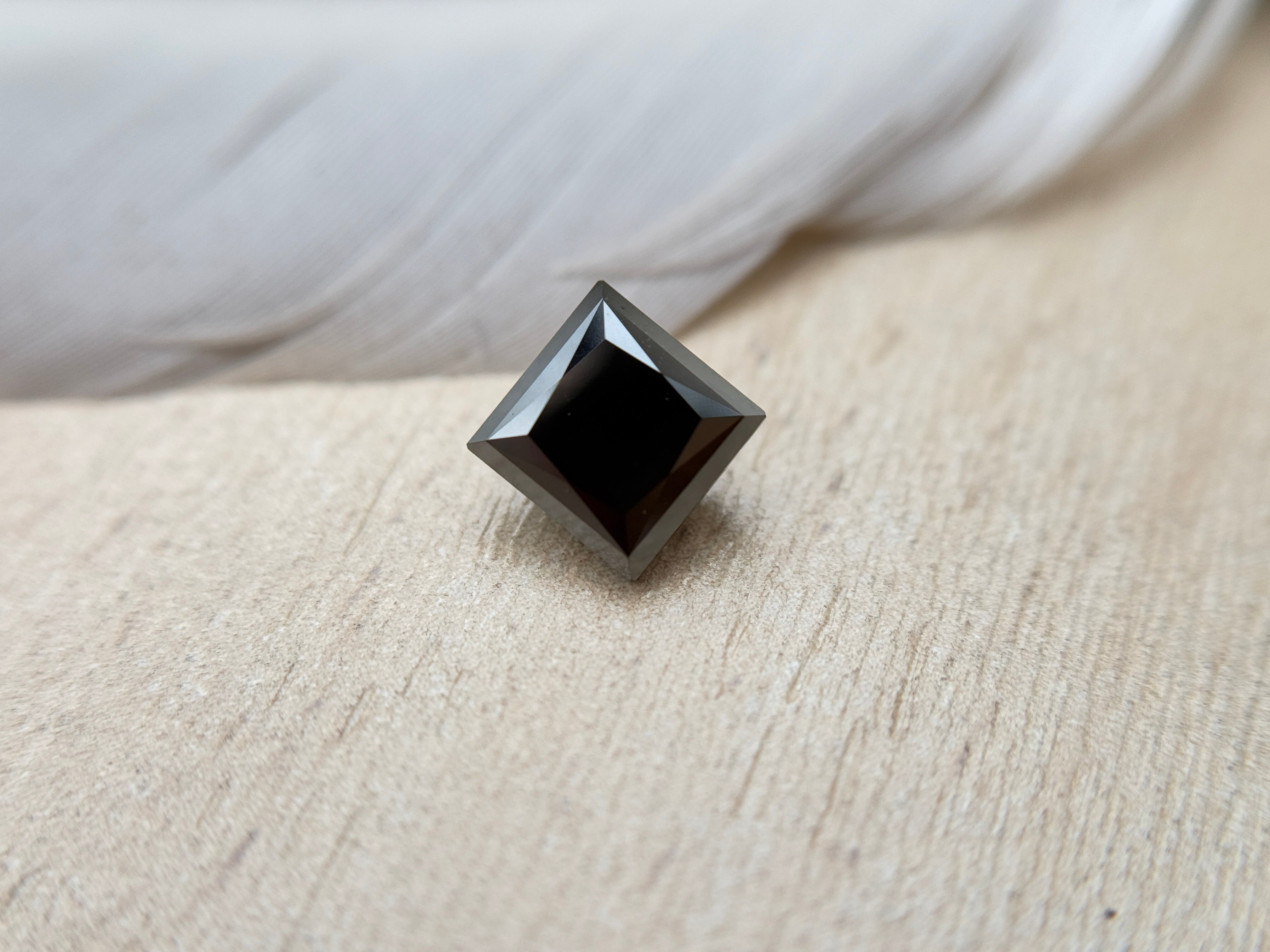1.63 Ct Square Princess Rose Cut Black Natural Salt and Pepper Diamond