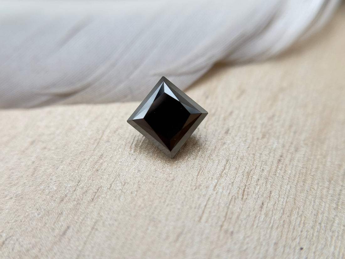 1.63 Ct Square Princess Rose Cut Black Natural Salt and Pepper Diamond