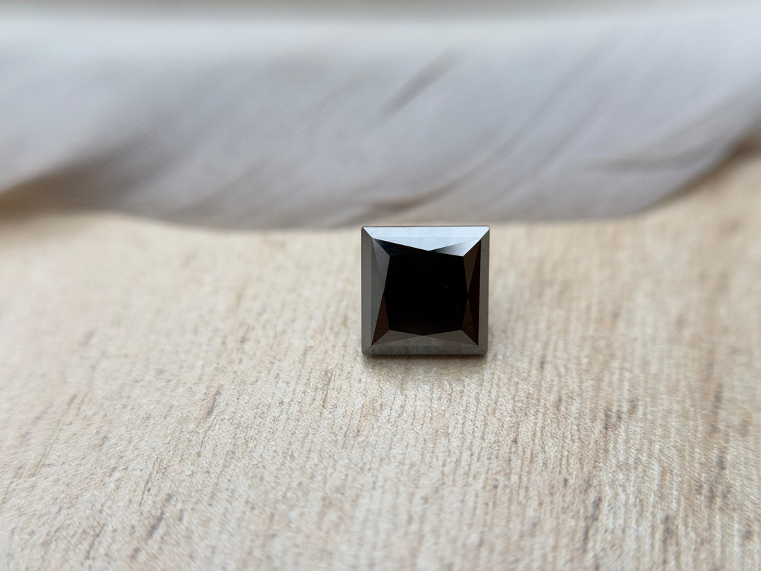 1.63 Ct Square Princess Rose Cut Black Natural Salt and Pepper Diamond