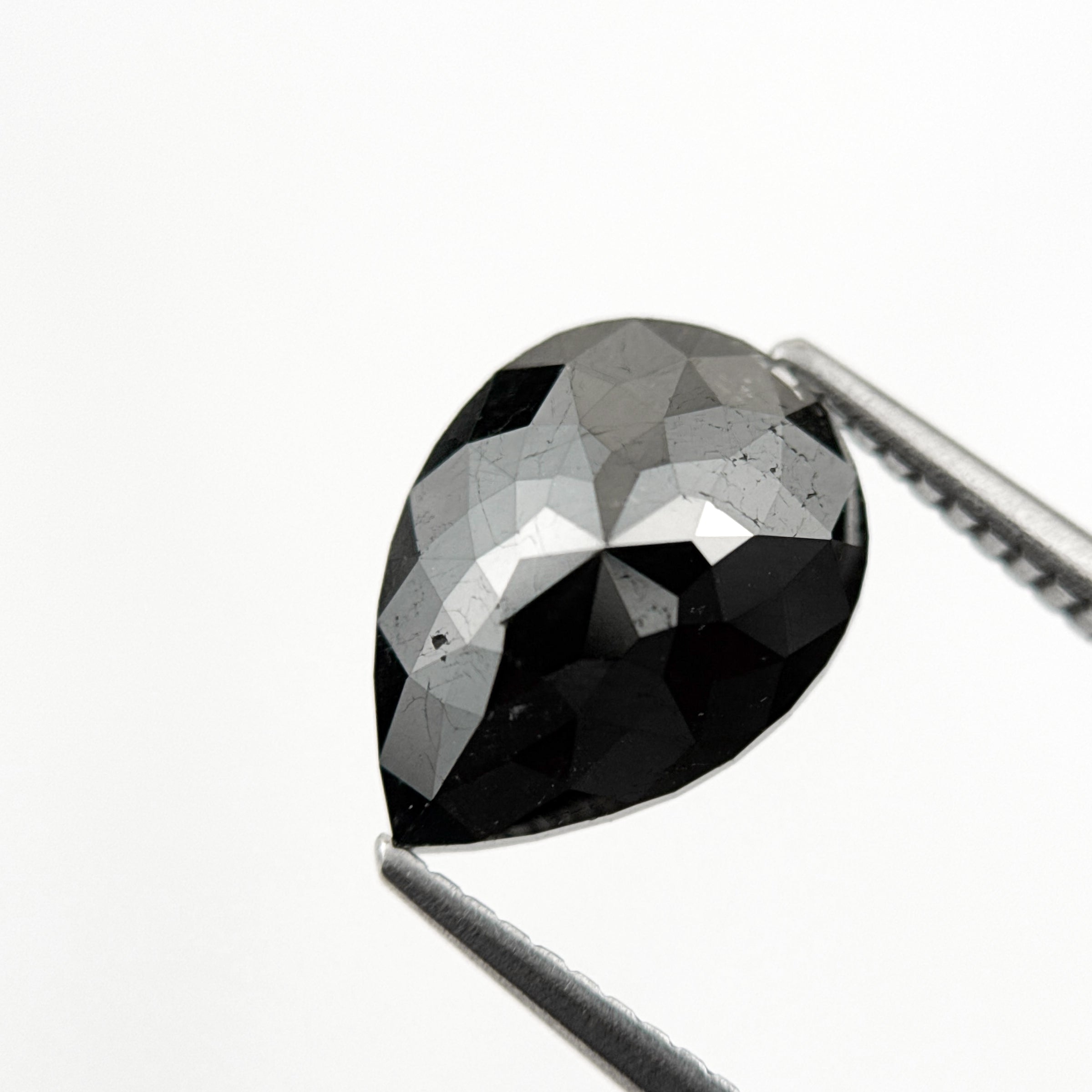 3.69 Ct Pear Rose Cut Black Natural Minimalist Diamond