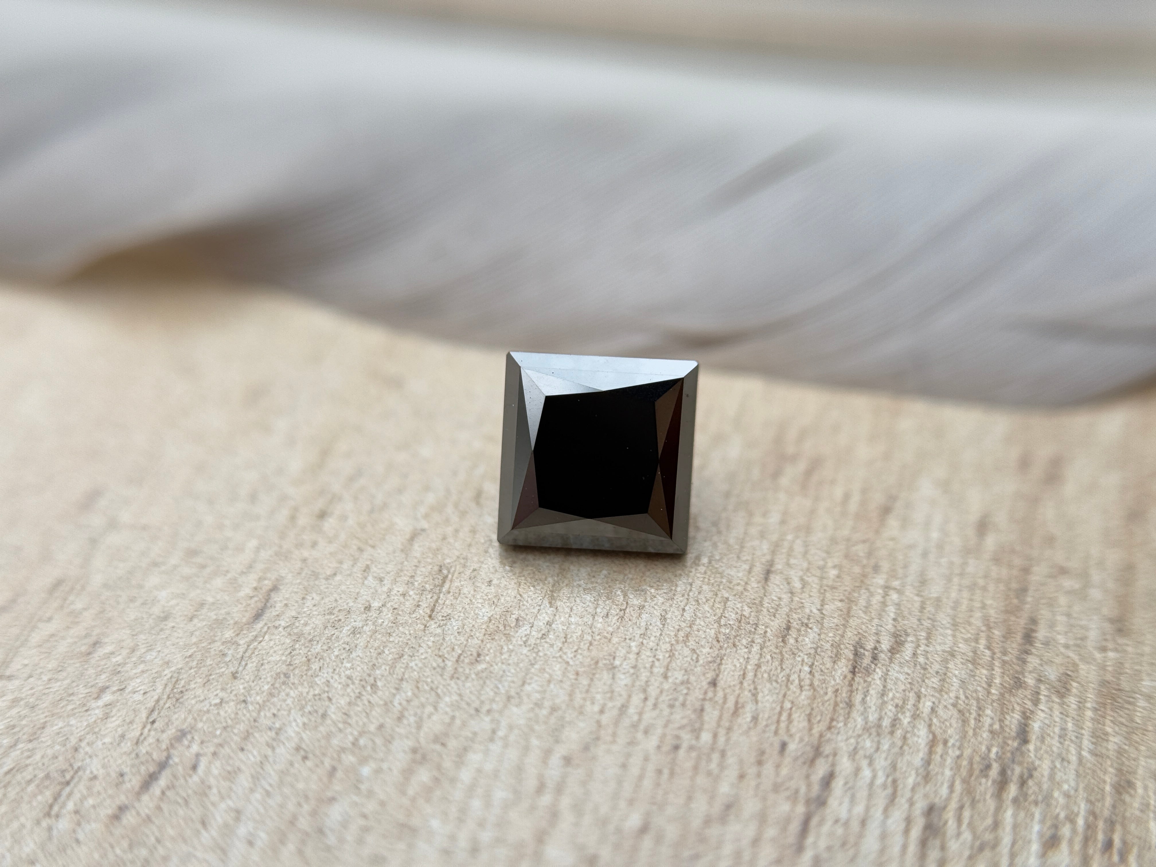 1.63 Ct Square Princess Rose Cut Black Natural Salt and Pepper Diamond