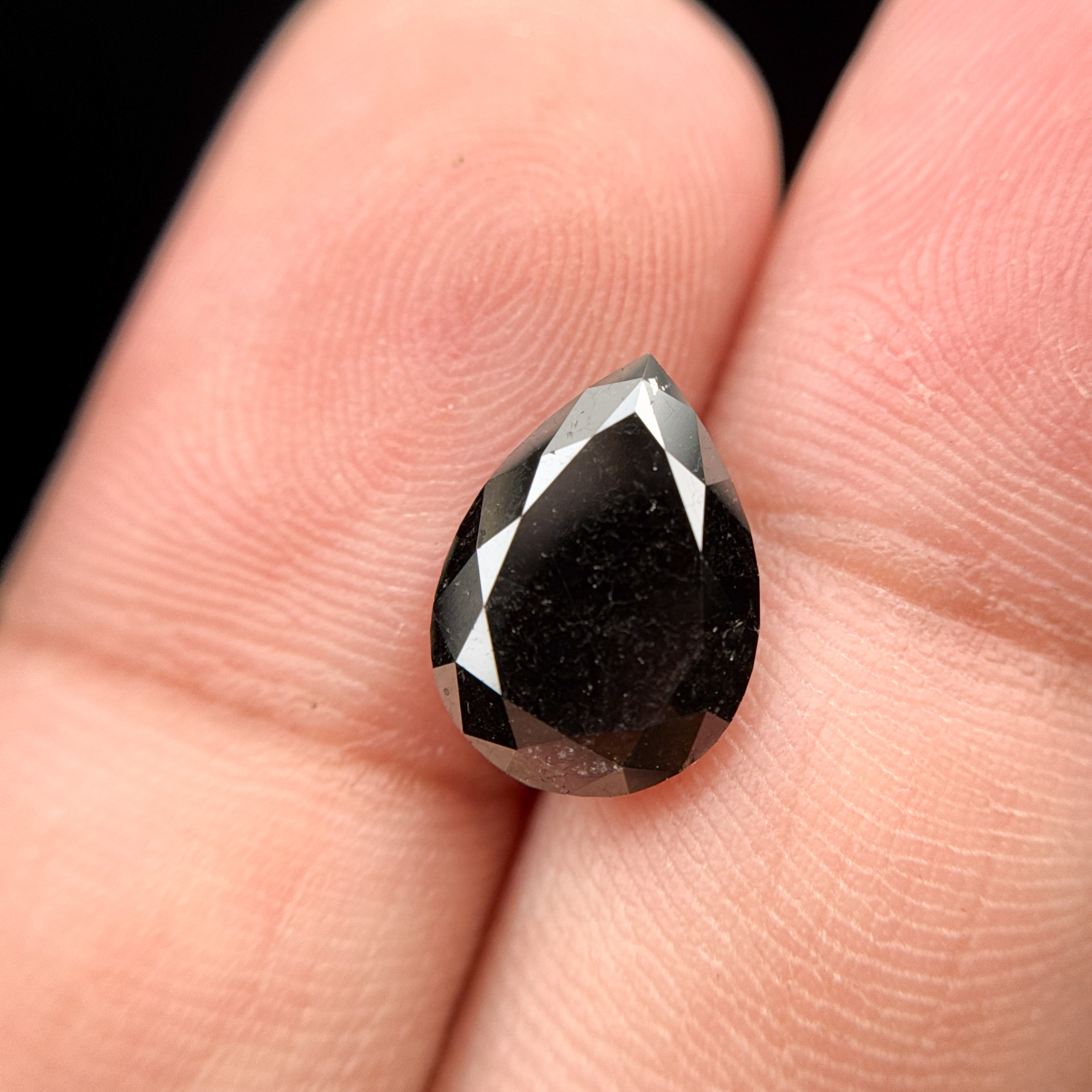 3.69 Ct Pear Rose Cut Black Natural Minimalist Diamond
