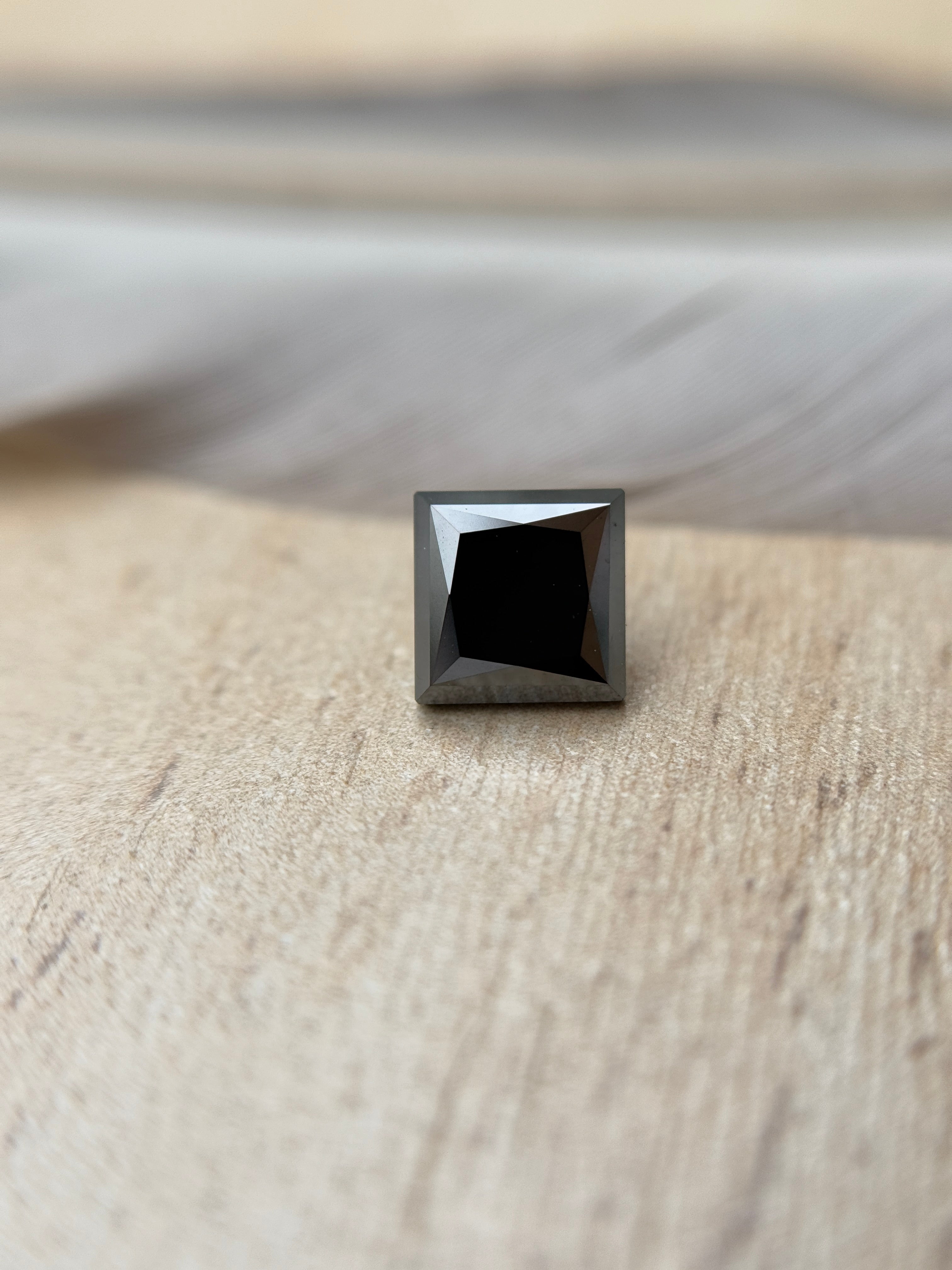 1.63 Ct Square Princess Rose Cut Black Natural Salt and Pepper Diamond