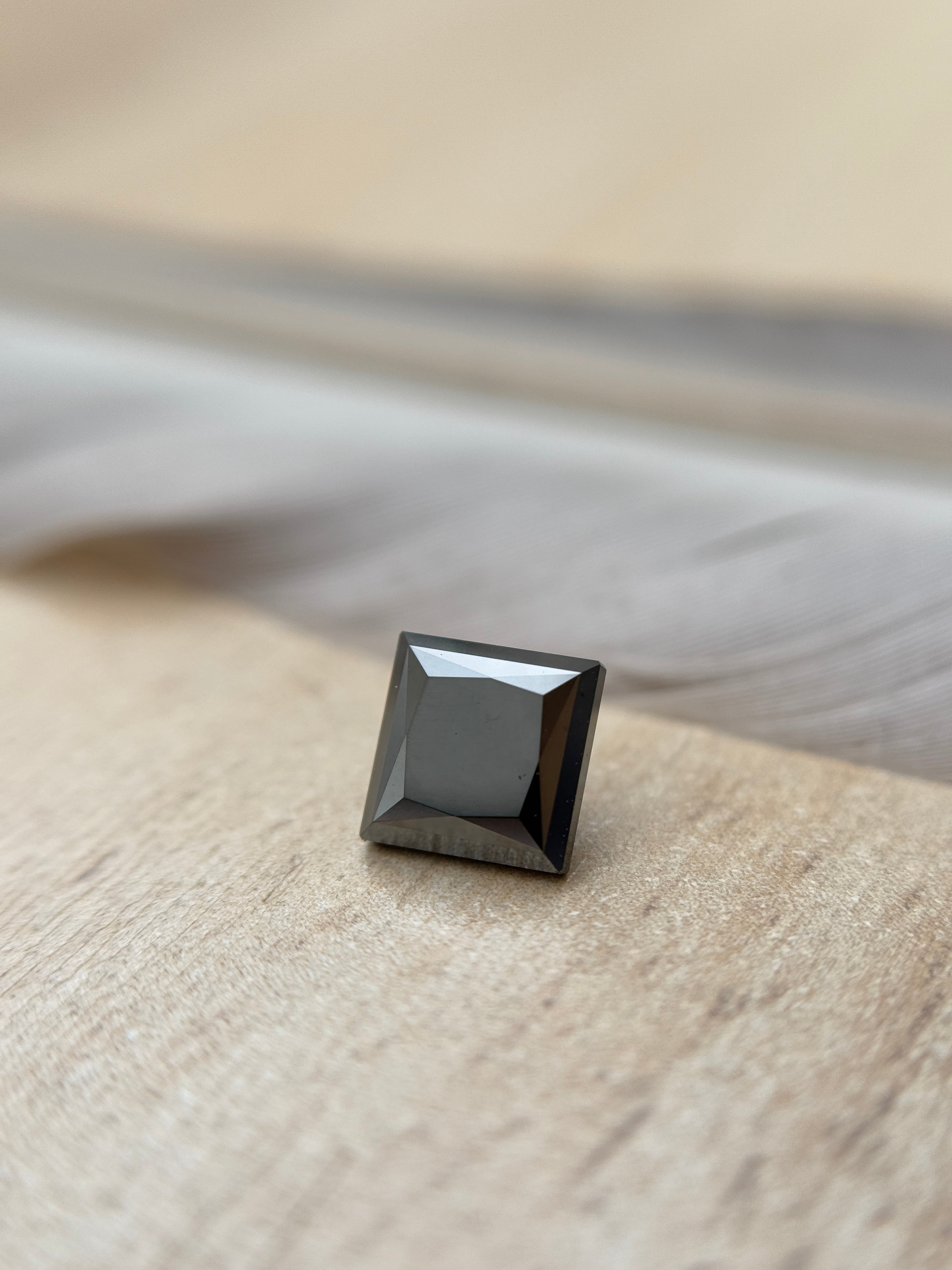 1.63 Ct Square Princess Rose Cut Black Natural Salt and Pepper Diamond
