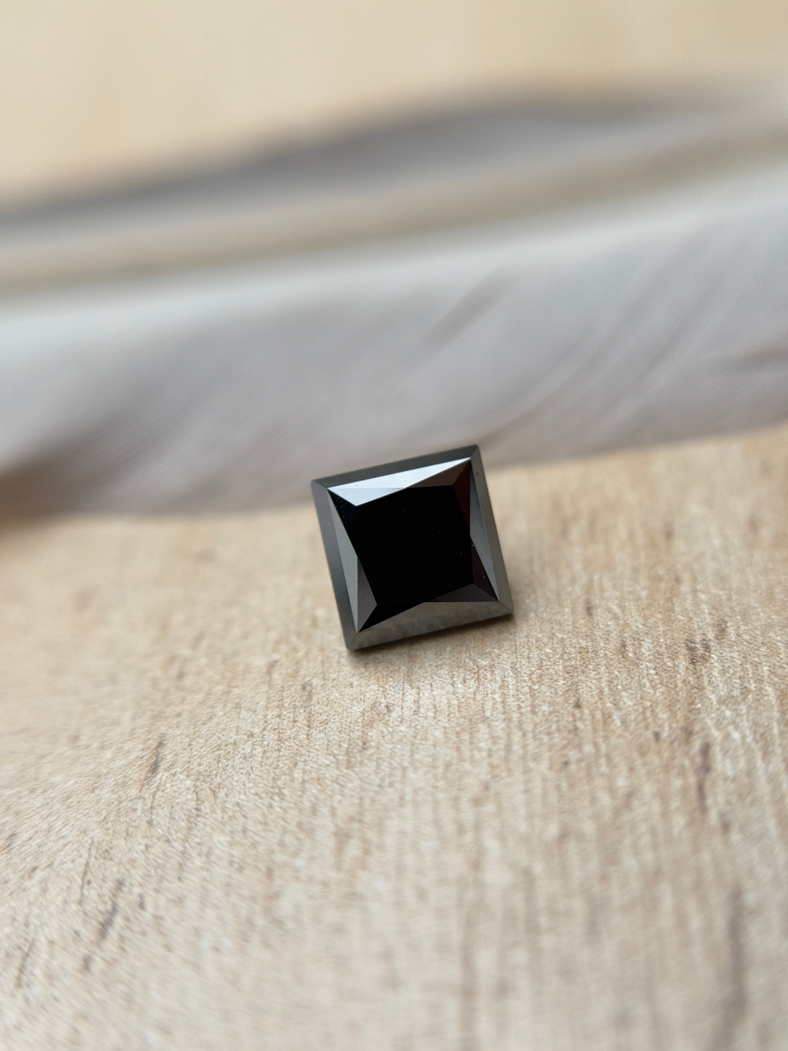 1.63 Ct Square Princess Rose Cut Black Natural Salt and Pepper Diamond