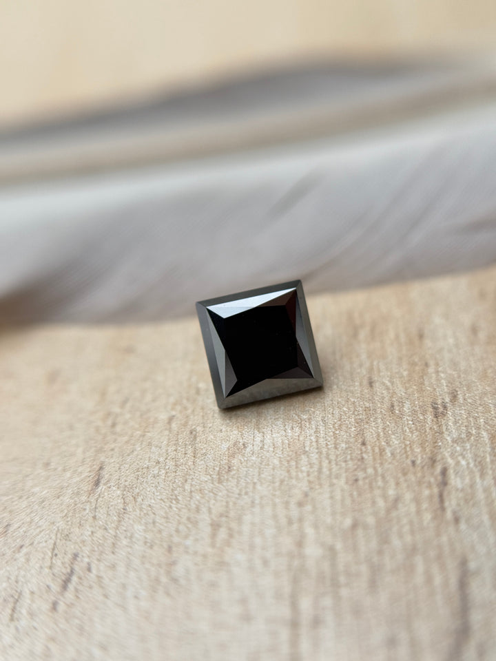 1.63 Ct Square Princess Rose Cut Black Natural Salt and Pepper Diamond