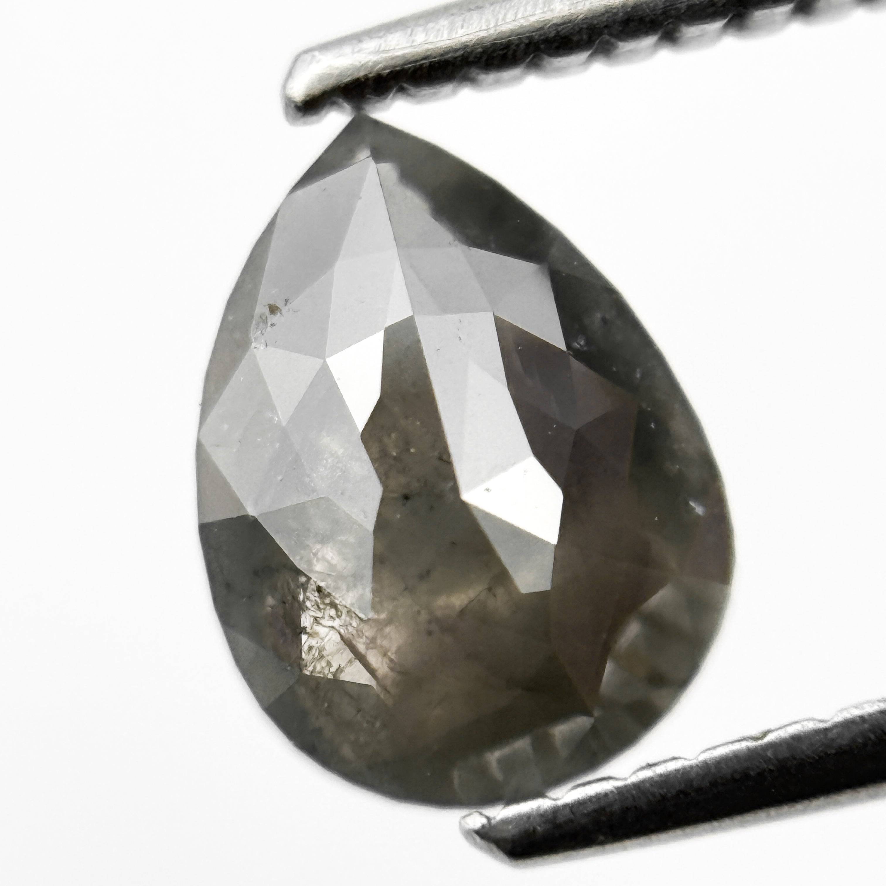 1.56 Ct Pear Rose Cut Grey Natural Salt and Pepper Diamond